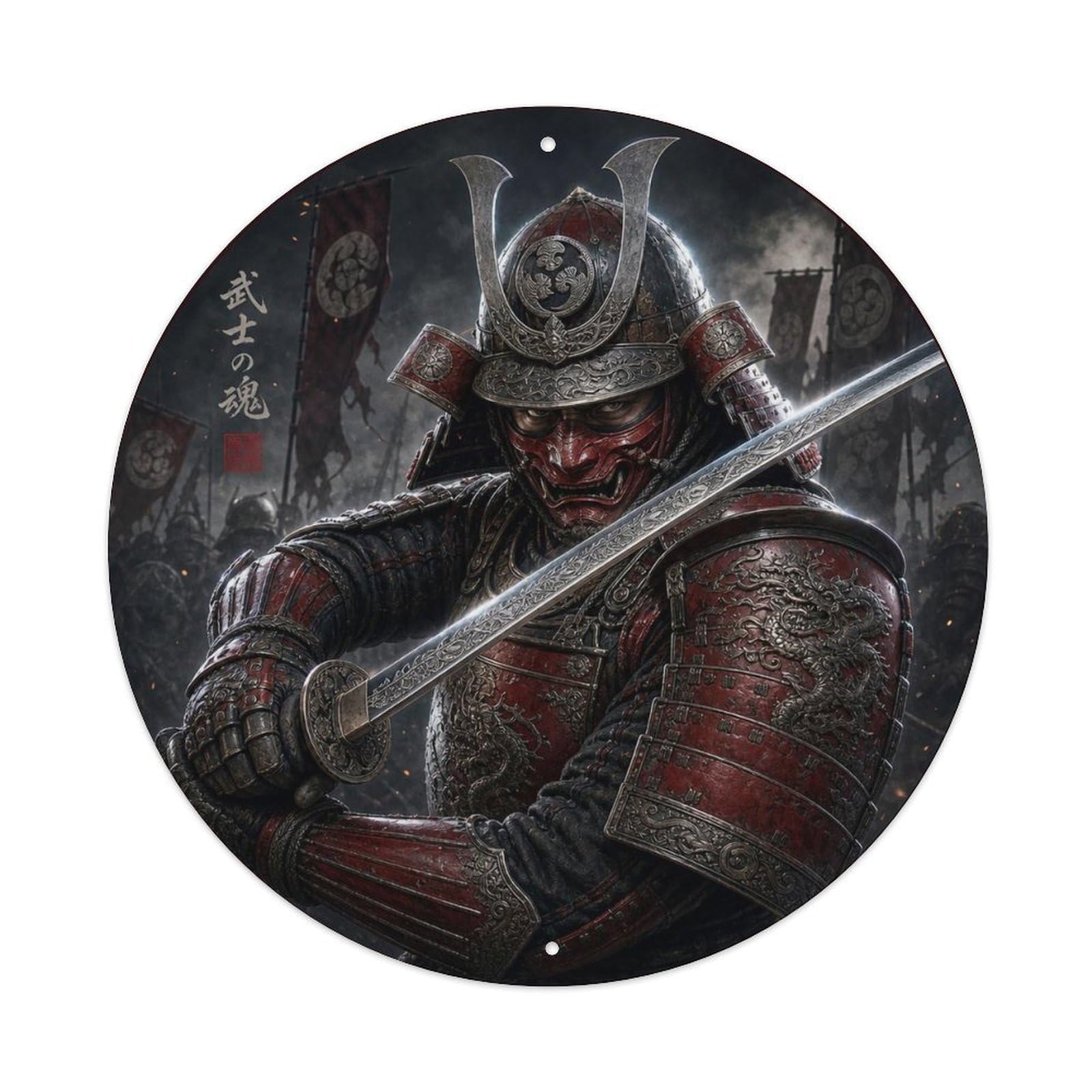 Okngb Style Dark Crimson Steel Diagonal Defensive Block Armor Label Metal Tin Sign Plaque Wall Decor For Cafe, Man Cave, Club Bar, Office, Home Garden Round Metal Poster 8X8inch