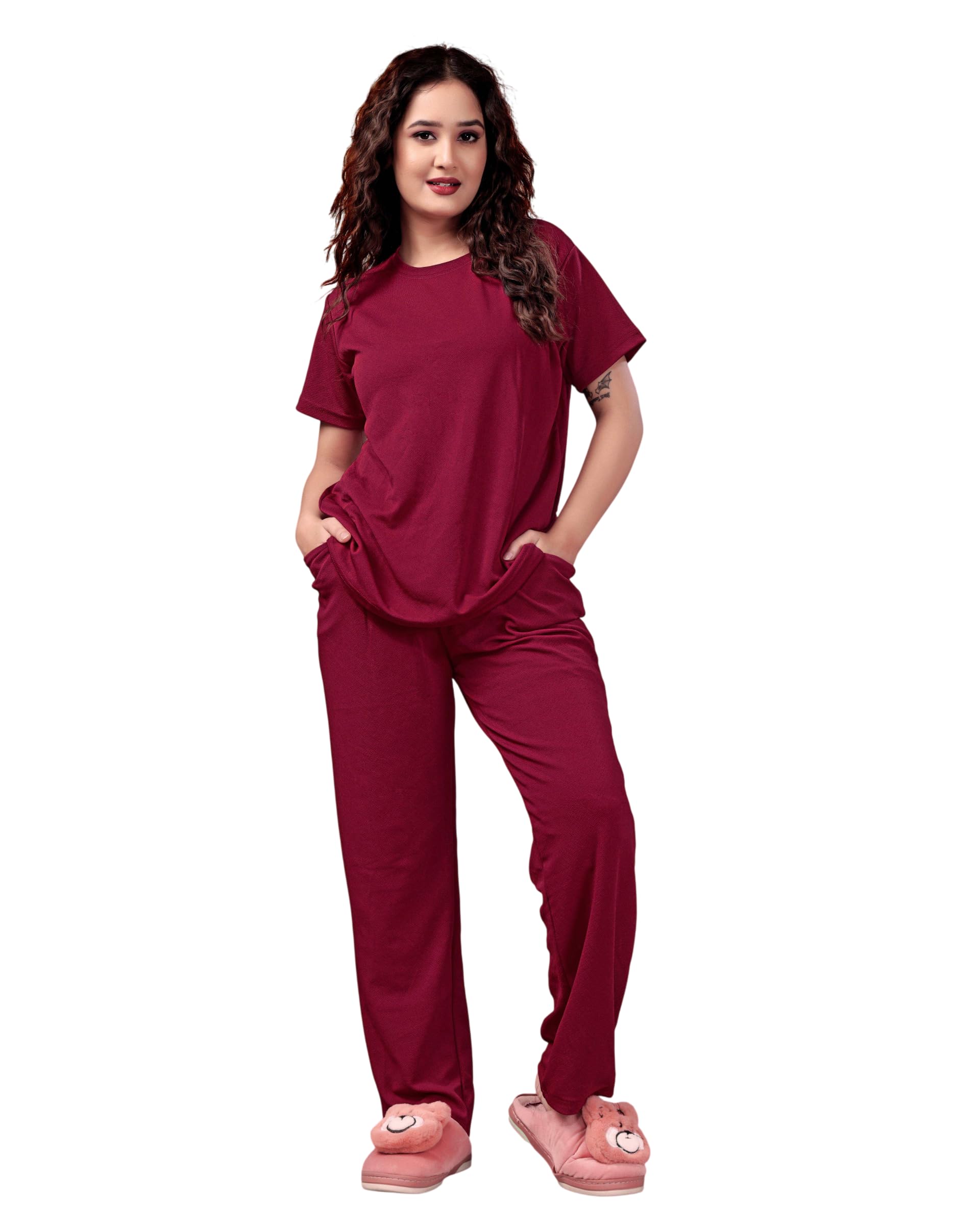 Women Night Suit | Soft Nightwear, Loungewear, Sleepwear for Women | Full Pyjama Set | Co-ord Set | Gym wear | with Side Pockets and Drawstring Waist | Everyday Nightdress-picture-53