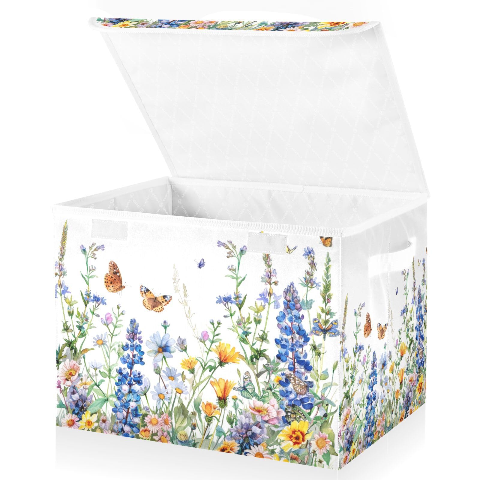 Panier de rangement pliable Mnsruu avec couvercle boîte tissu aquarelle fleurs