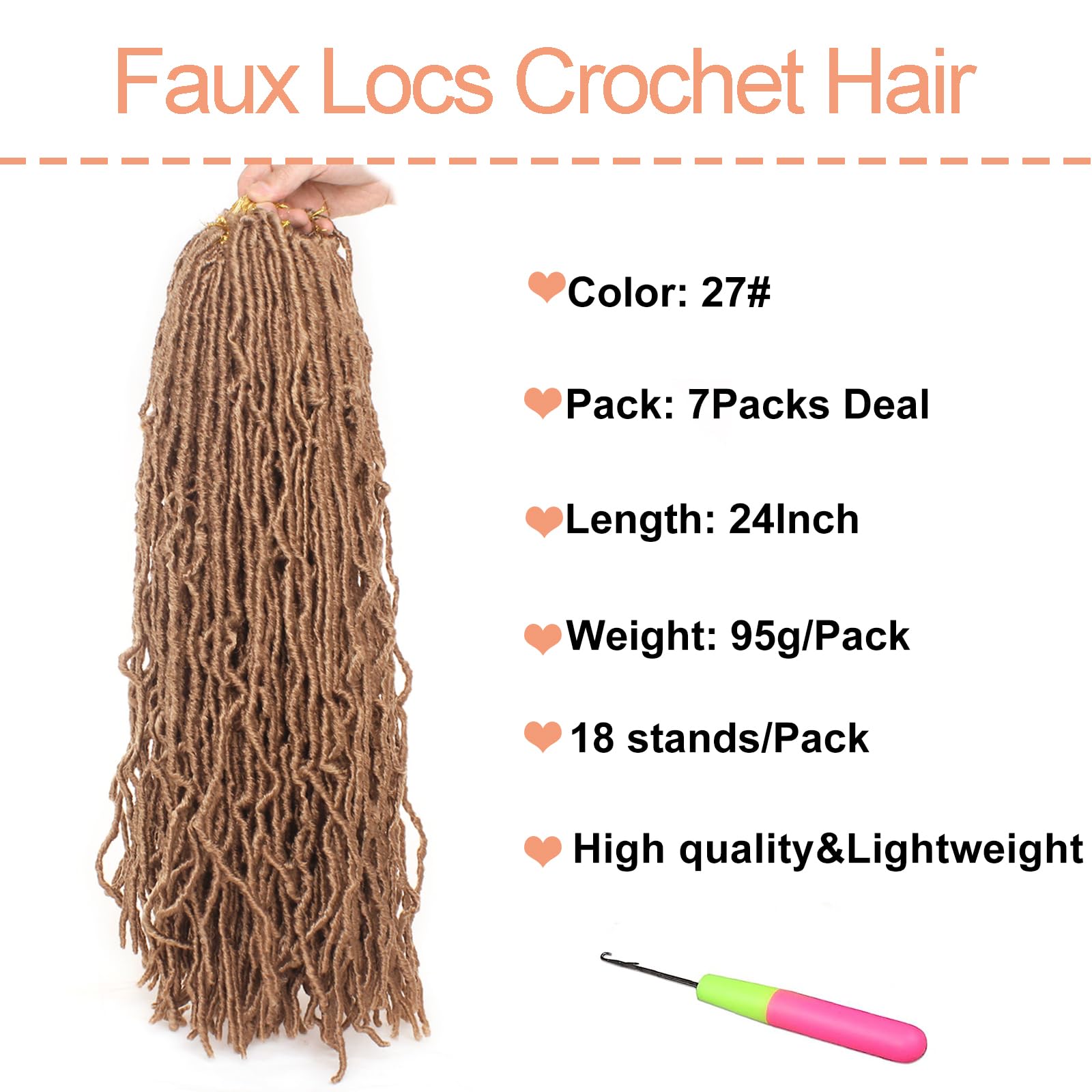 Mscat 24 Inch Nu Faux Locs Crochet Hair 7 Packs Pre looped Brown Gypsy Locs Crochet Hair Synthetic Goddess Faux Locs Braids Hair Extensions 27# - Image 2