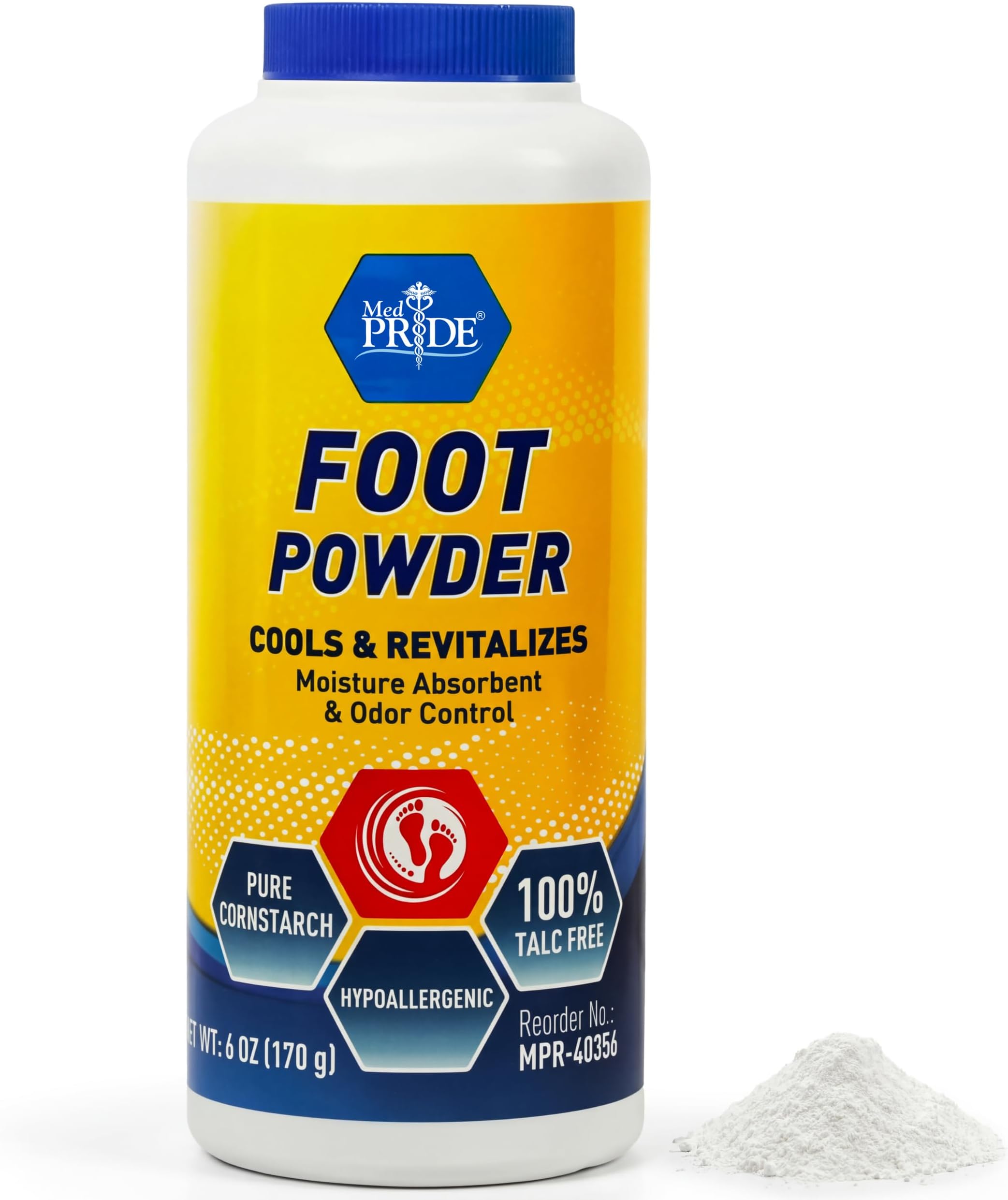 MED PRIDE Premium Foot Powder For Moisture Control - Hypoallergenic, 100% Talc-Free Foot Cooling Powder To Reduce Odors And Absorb Sweat & Excess Moisture- Shoe & Foot Odor Eliminator Powder- 6oz