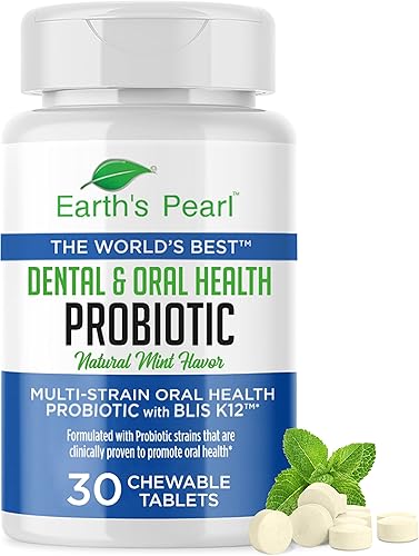 Earth's Pearl Probiótico dental con BLIS K12 - Probióticos orales para la salud oral con sabor a menta - Suministro de 30 días de probióticos