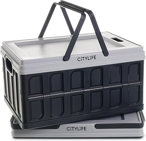 Citylife - Contenedores de almacenamiento plegables de 33.3 cuartos de galón con tapas, contenedores de almacenamiento de plástico para organizar