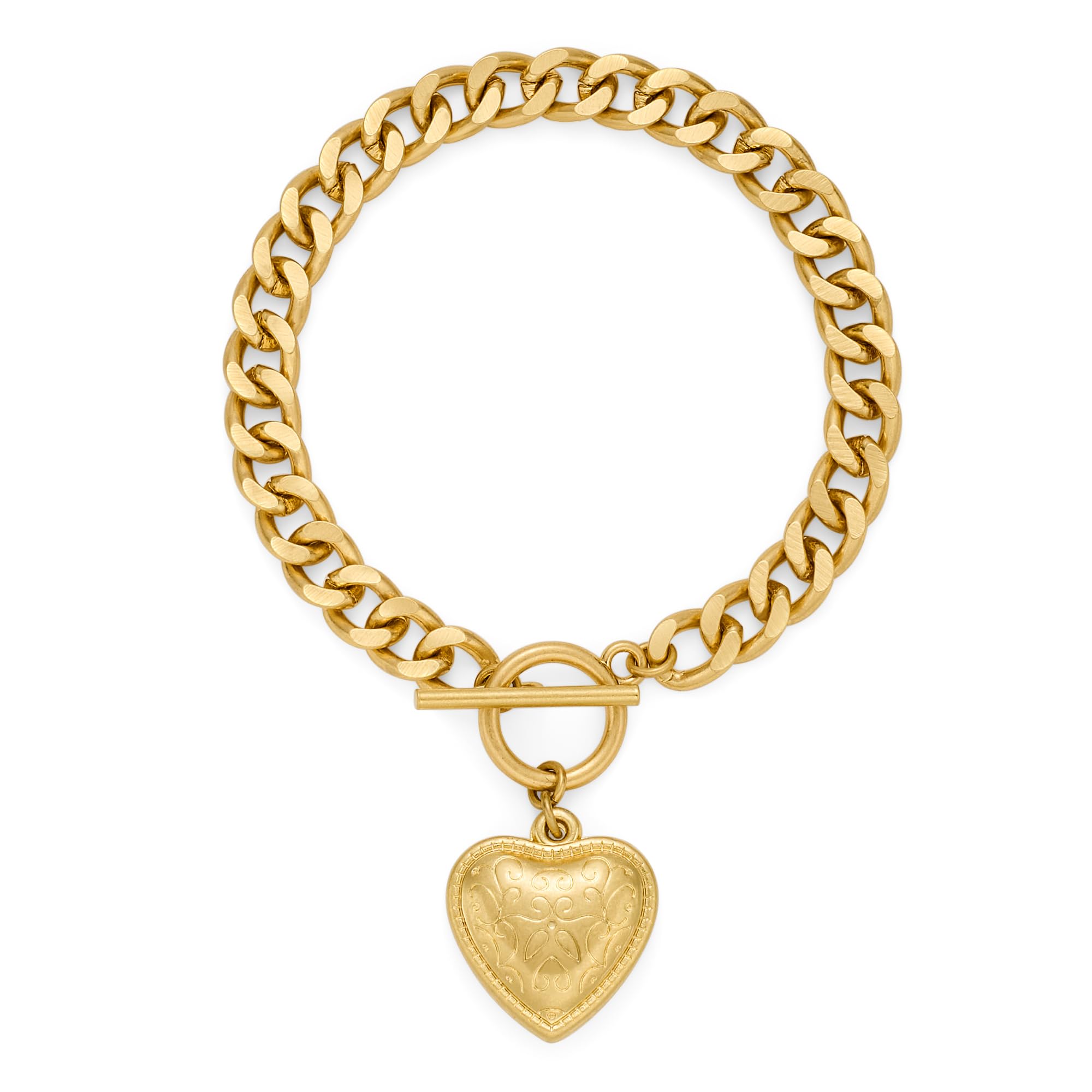 WOWORAMA Gold Heart Bracelets for Women Gold Chunky Link Chain Bracelet Puffy Heart Charm Bracelet Adjustable Thick Chunky Gold Bracelets