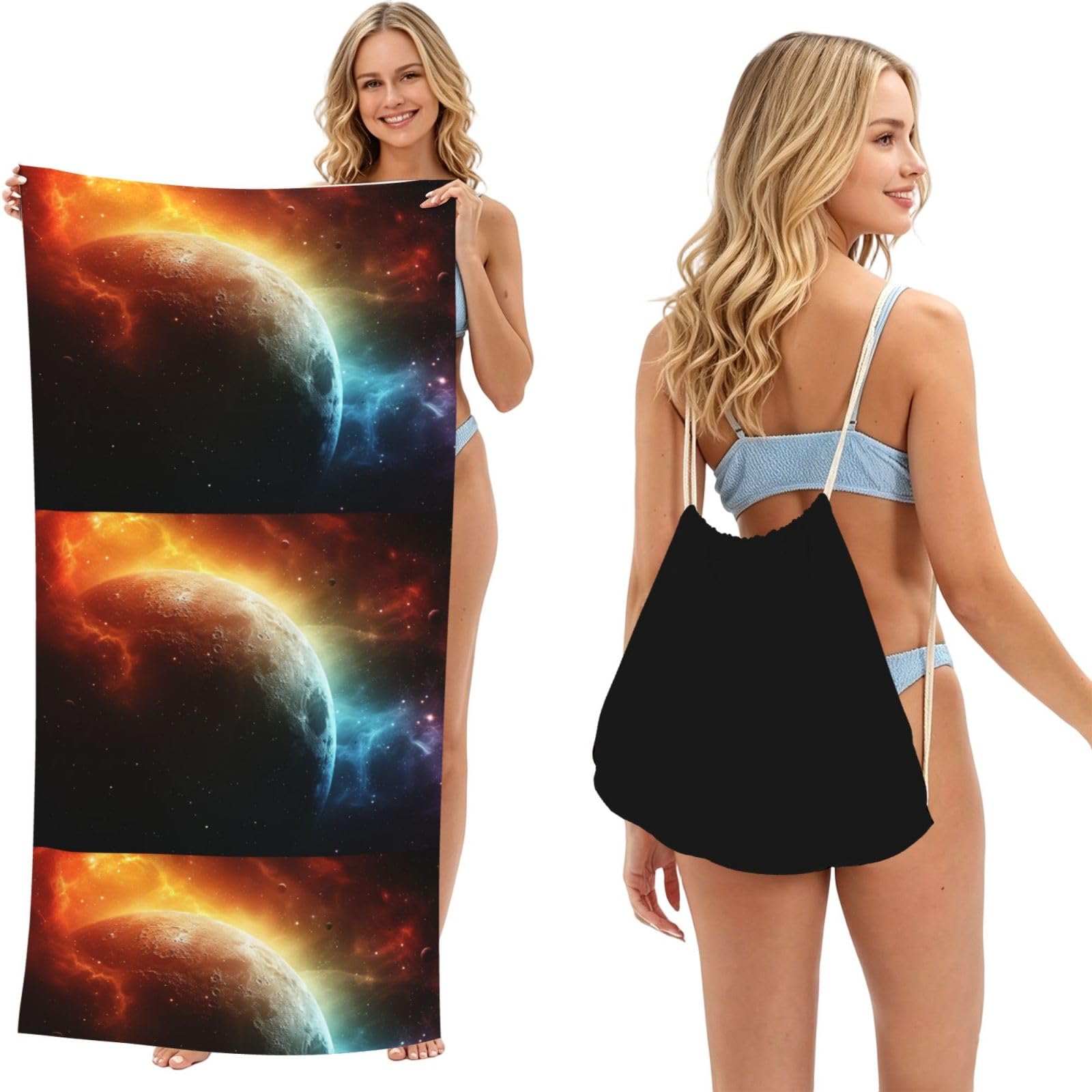 SKGOHLH Sky Aurora 2in1 Packable Beach Towel Bag Women