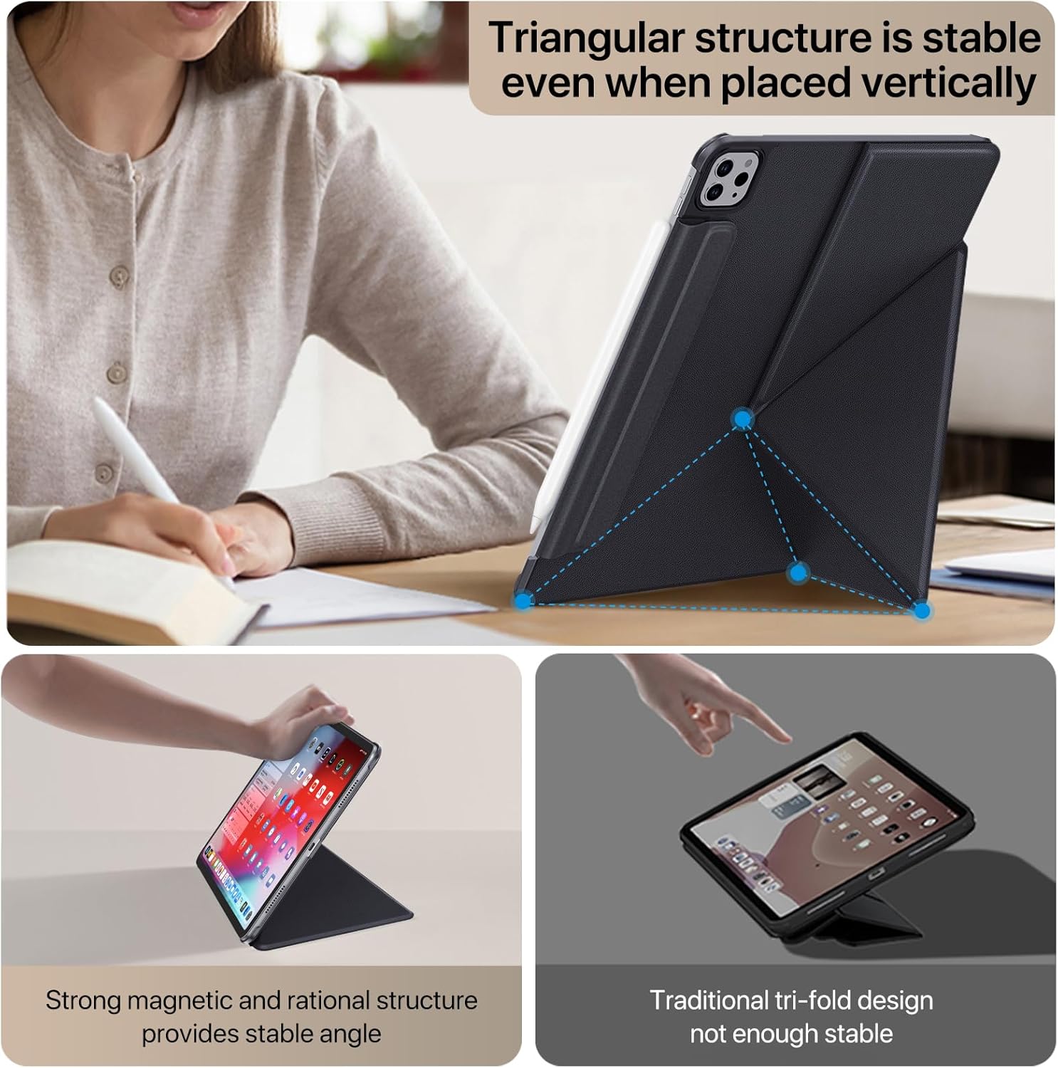 for iPad Pro 11 inch Case M5/M4, Slim Powerful Magnetic Attachment Full Corner Protective iPad Case with Auto Wake/Sleep and Hidden Pencil Holder (Midnight Black, iPad pro 11 inch) - Image 8