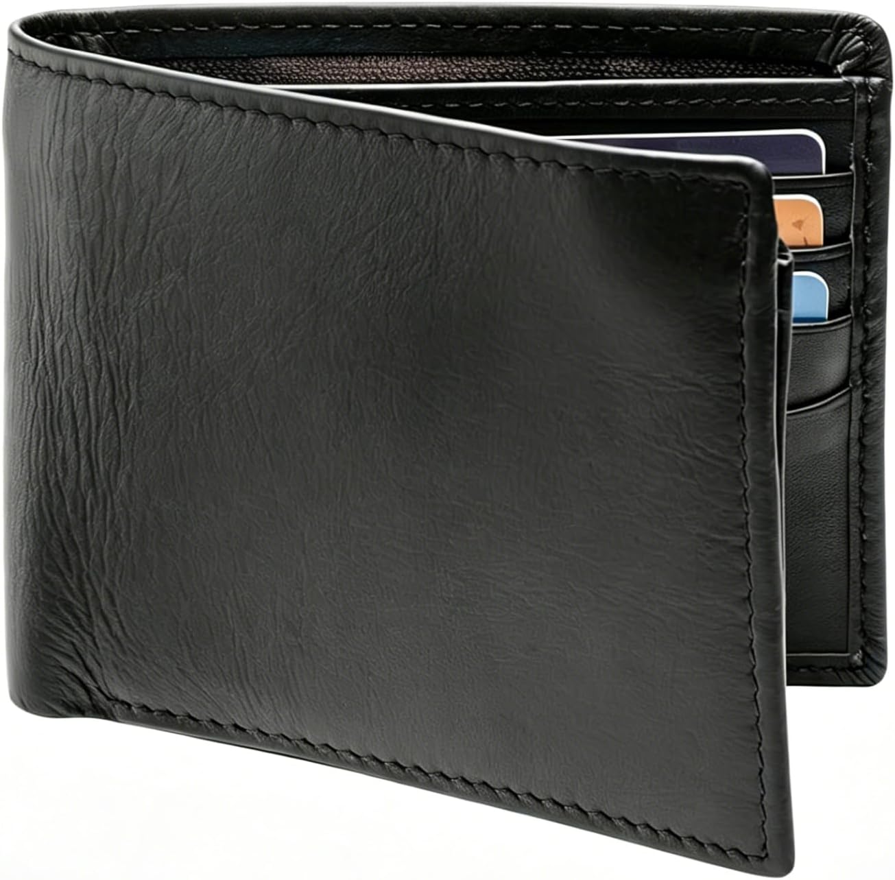 POKOFO RFID Blocking Genuine Leather Bifold Wallet for Men with Zipper and 2 ID Windows