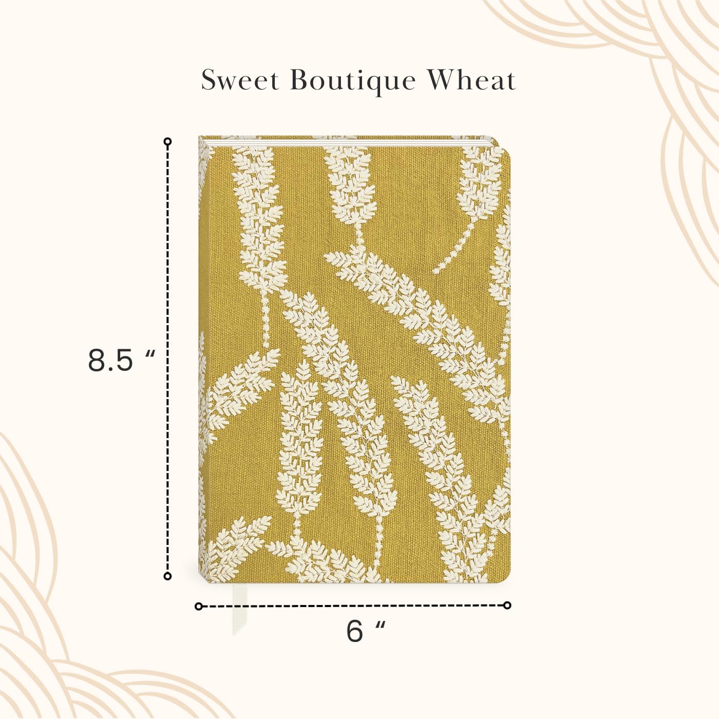 Lady Jayne Embroidered Canvas Hardcover Journal with 192 Lined Pages, 5.75” x 8.25” – Sweet Boutique Wheat (82003)