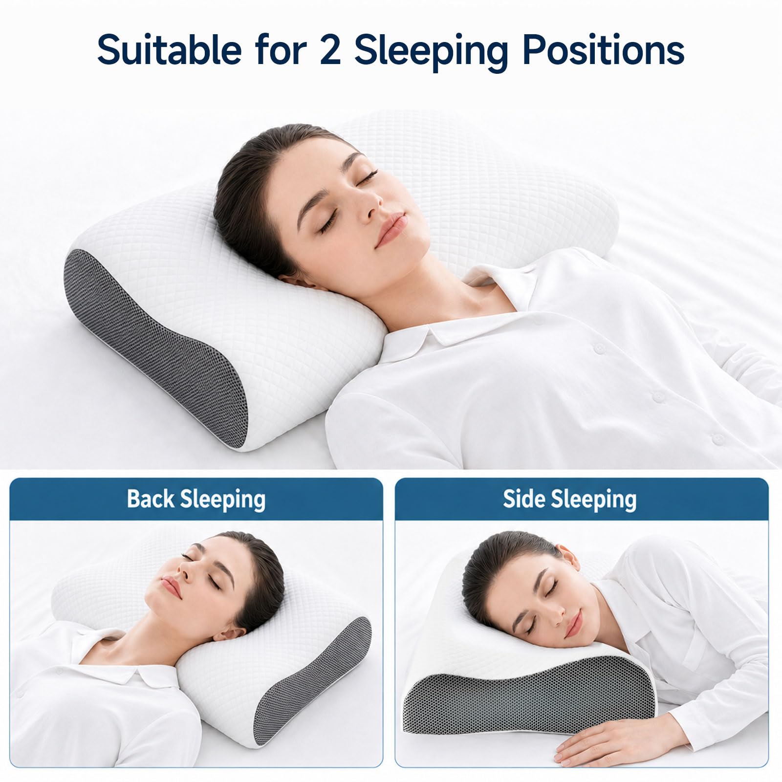 Cuscino cervicale in memory foam per supporto cervicale, cuscino ortopedico ergonomico per chi dorme sul lato posteriore, 150 fori traspiranti, certificazione Oeko-TEX e CertiPUR-US, 60 x 35 x