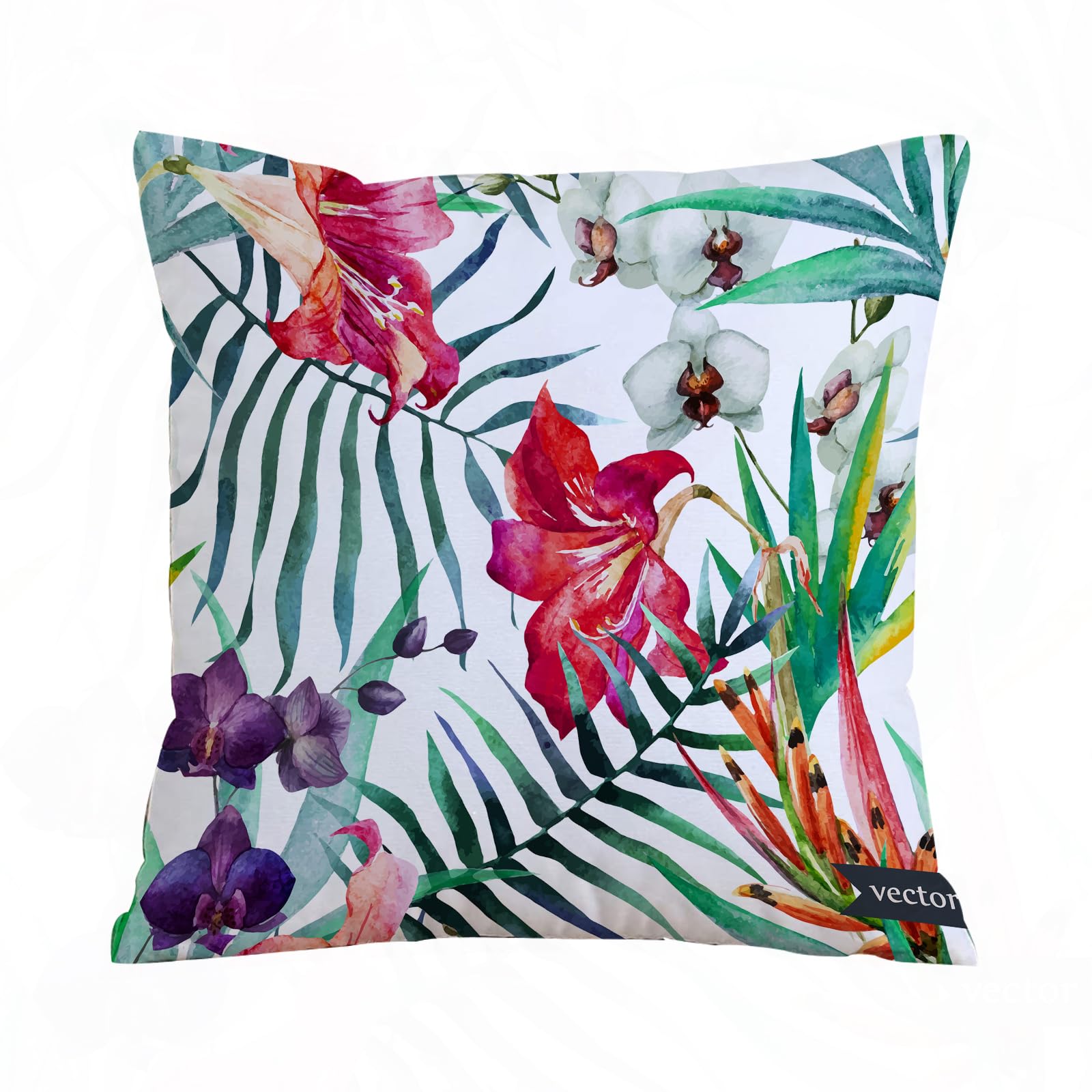 AELKSP Cushion Cover Decorations Pillow Cover Home for Livingroom Couch Sofa Decor Throw Pillow Case Gifts,Aquarelle Fleur, Flowers Orchidée Sauvage Tropicale Avec Feuilles de Palmier,18x18 in