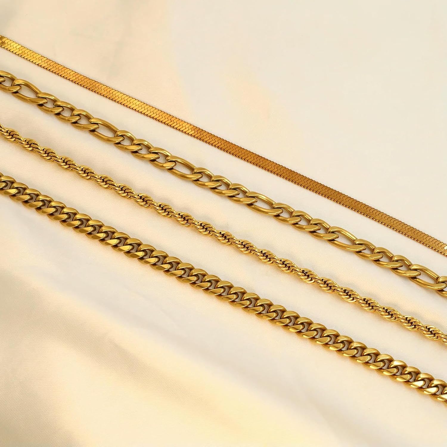 の 316 ステンレススチール 18k PVD ゴールド キューバツイストチェーンネックレス レディース メンズ フィガロ スネーク