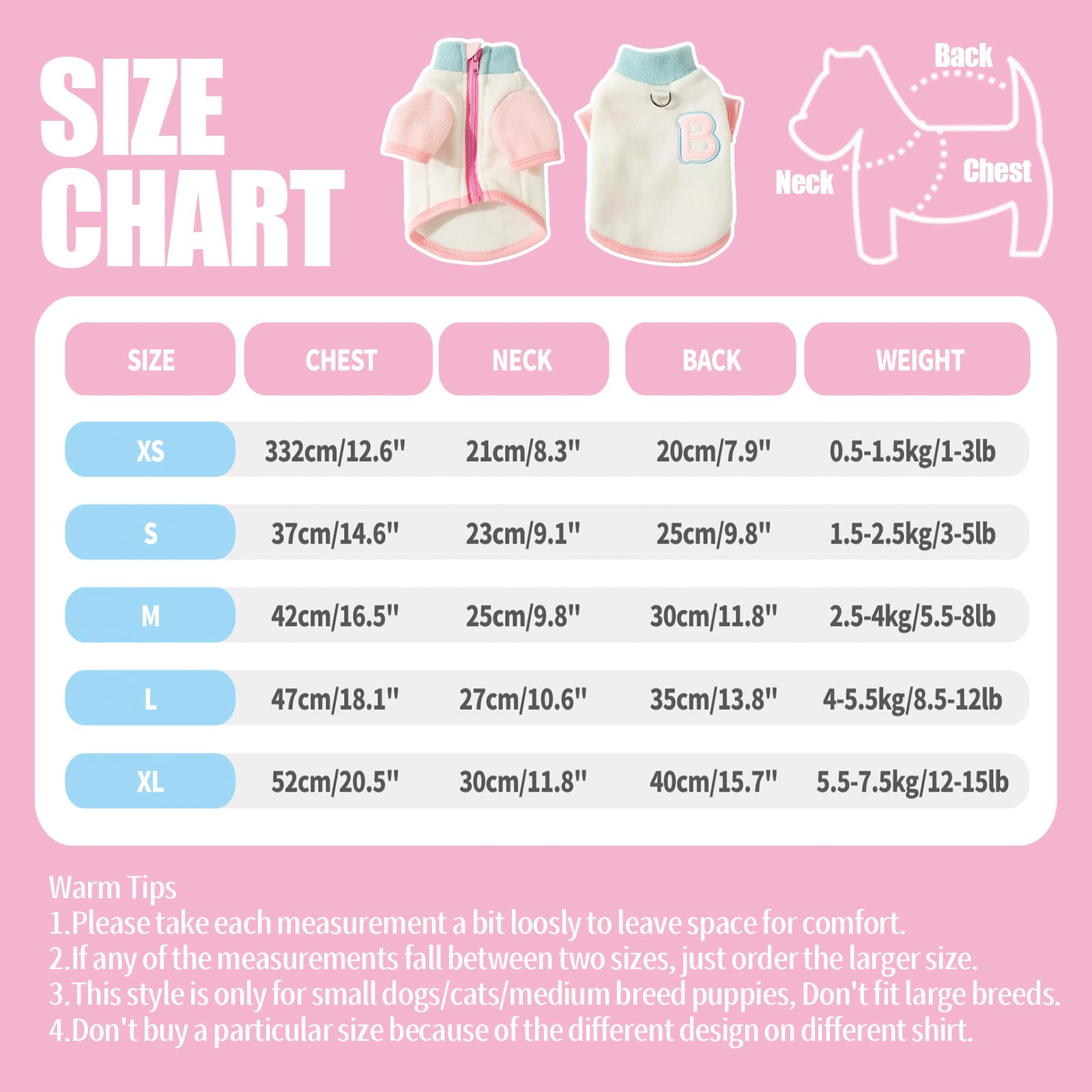 Yaopelky Pet Sweatshirt Fits Small Dogs Cats Color-Block Design D-Ring for Leash Soft Fleece for Fall/Winter Ideal Pet Gift (White - Image 3