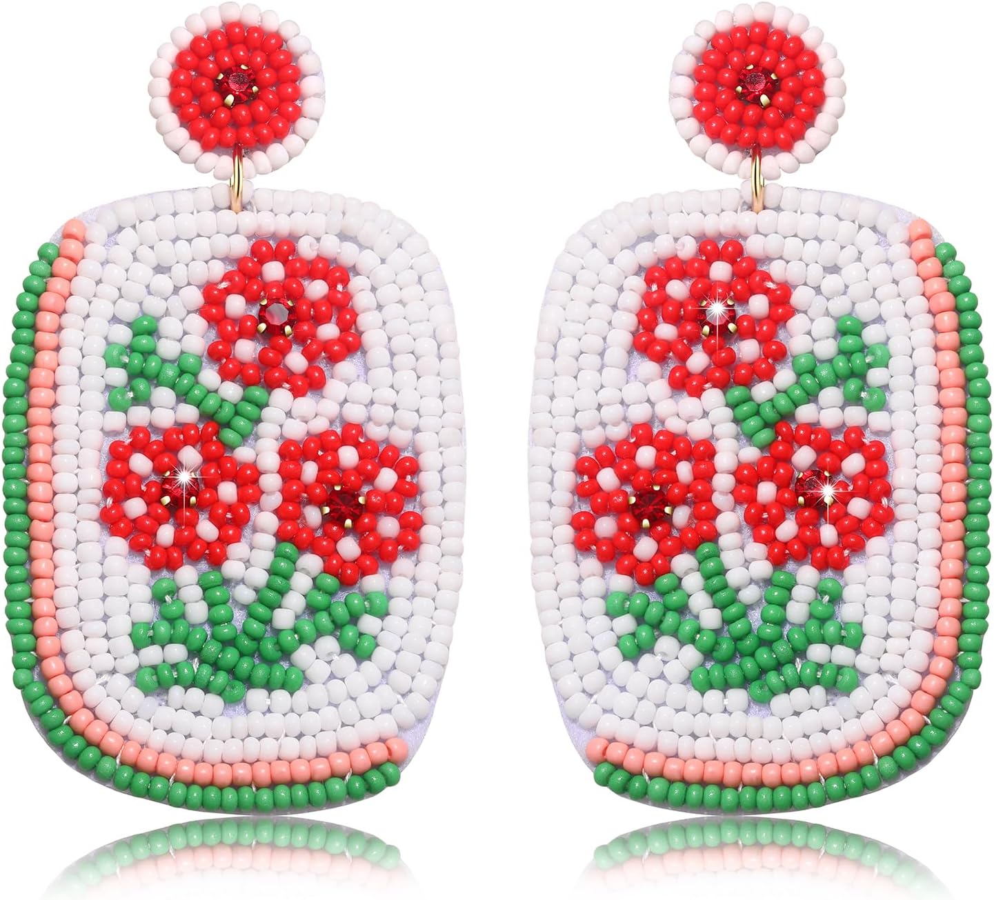 Beaded Mahjong Tile Earrings for Women Handmade Geometric Beaded Drop Dangle Earrings Statement Funny Mahjong Jewelry Gifts