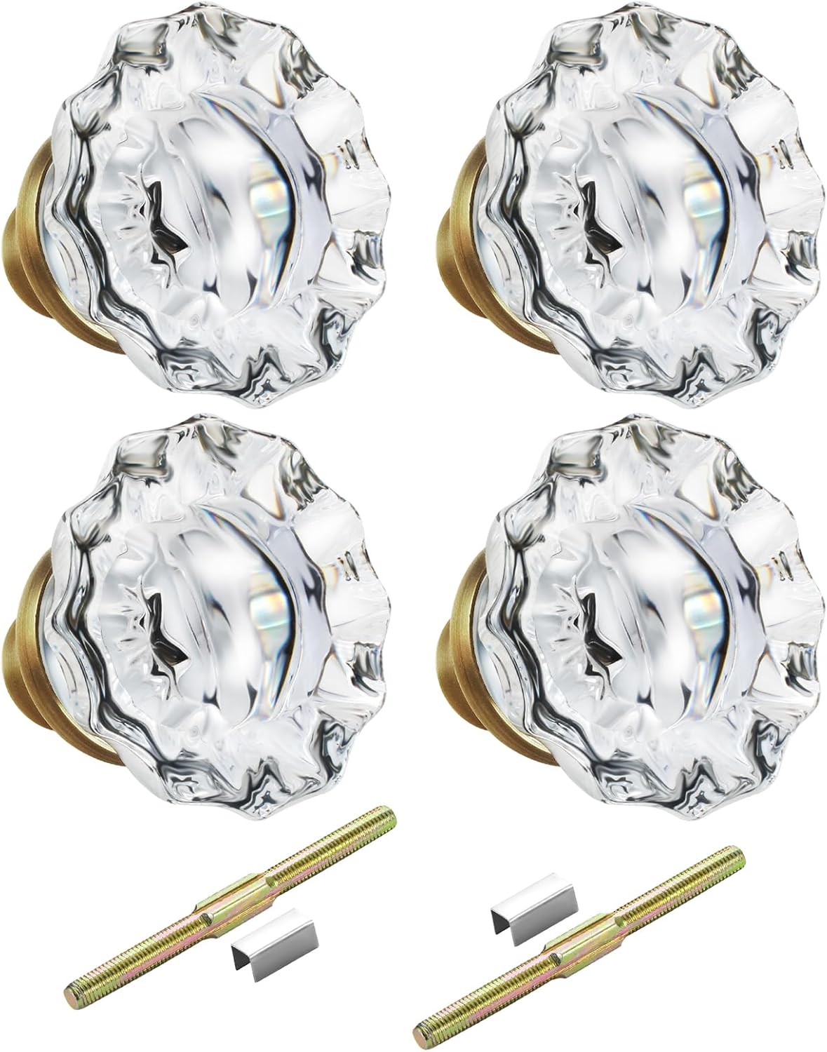 2 Pack Glass Door Knobs Interior Mortise Lock Replacement Set with Spindle, Vintage Gold Crystal Door Knobs for Replacing Broken Old Antique Lock Sets on Interior Door, Brushed Gold Finish