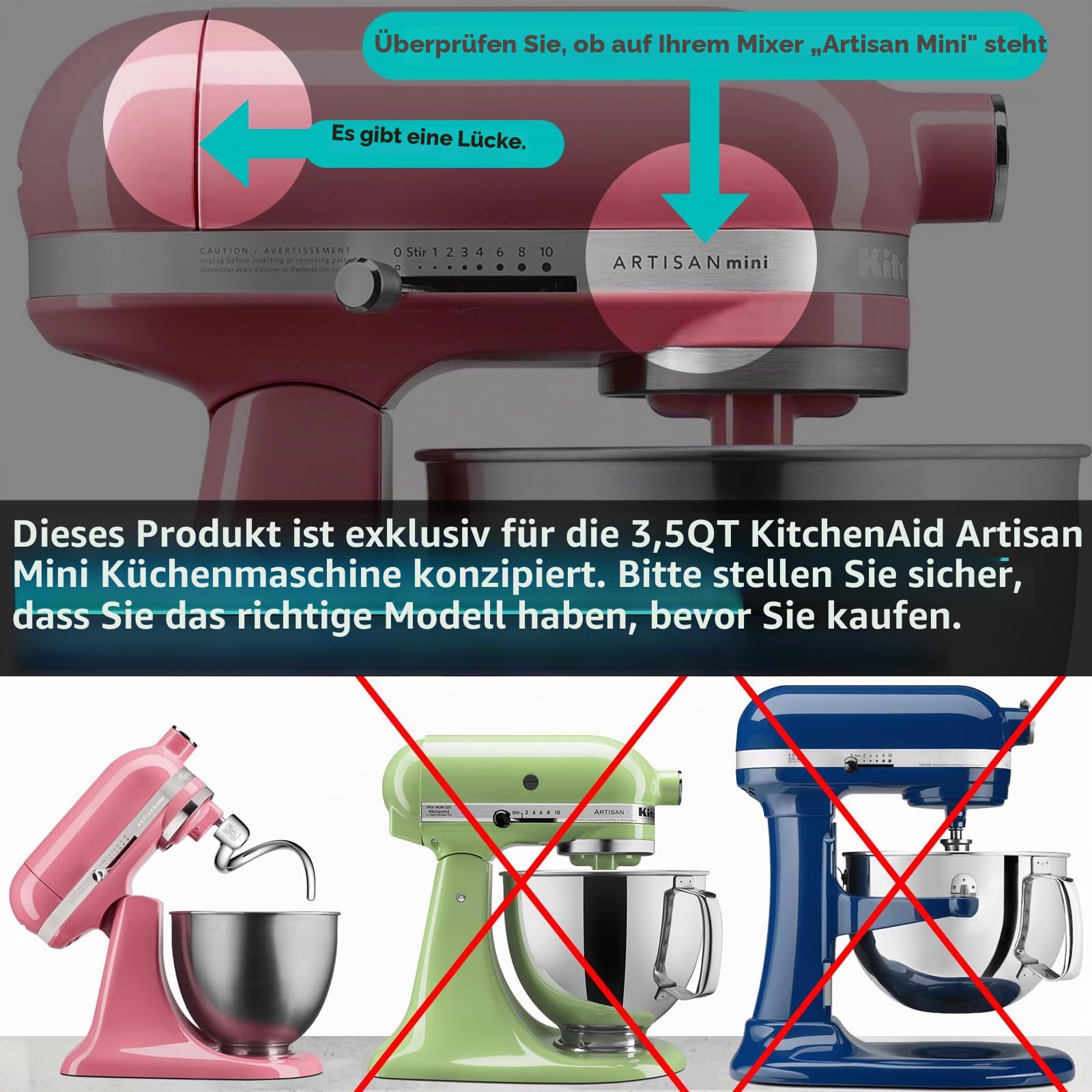 Spiral Knethaken Ersatz für KitchenAid 3,5 Qt. Kippkopf-Standmixer/poliertes 18/8 Edelstahl-Zubehör/keine Beschichtung/spülmaschinenfest/kompatibel für KSM3311/3316/Artisan Mini Serie