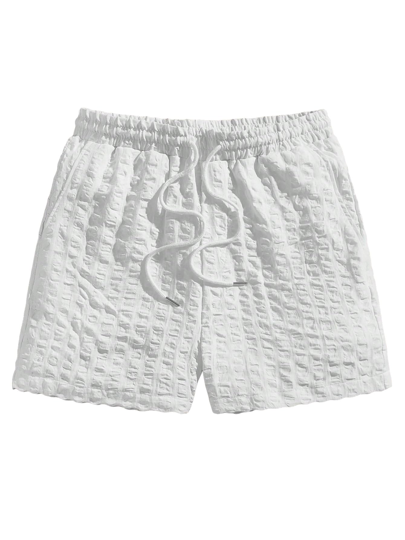 Men’s Polyster White Textured Drawstring Shorts with Elastic Waist, Casual Lightweight Summer Beachwear (NZ-1001-WHITE)-image-17