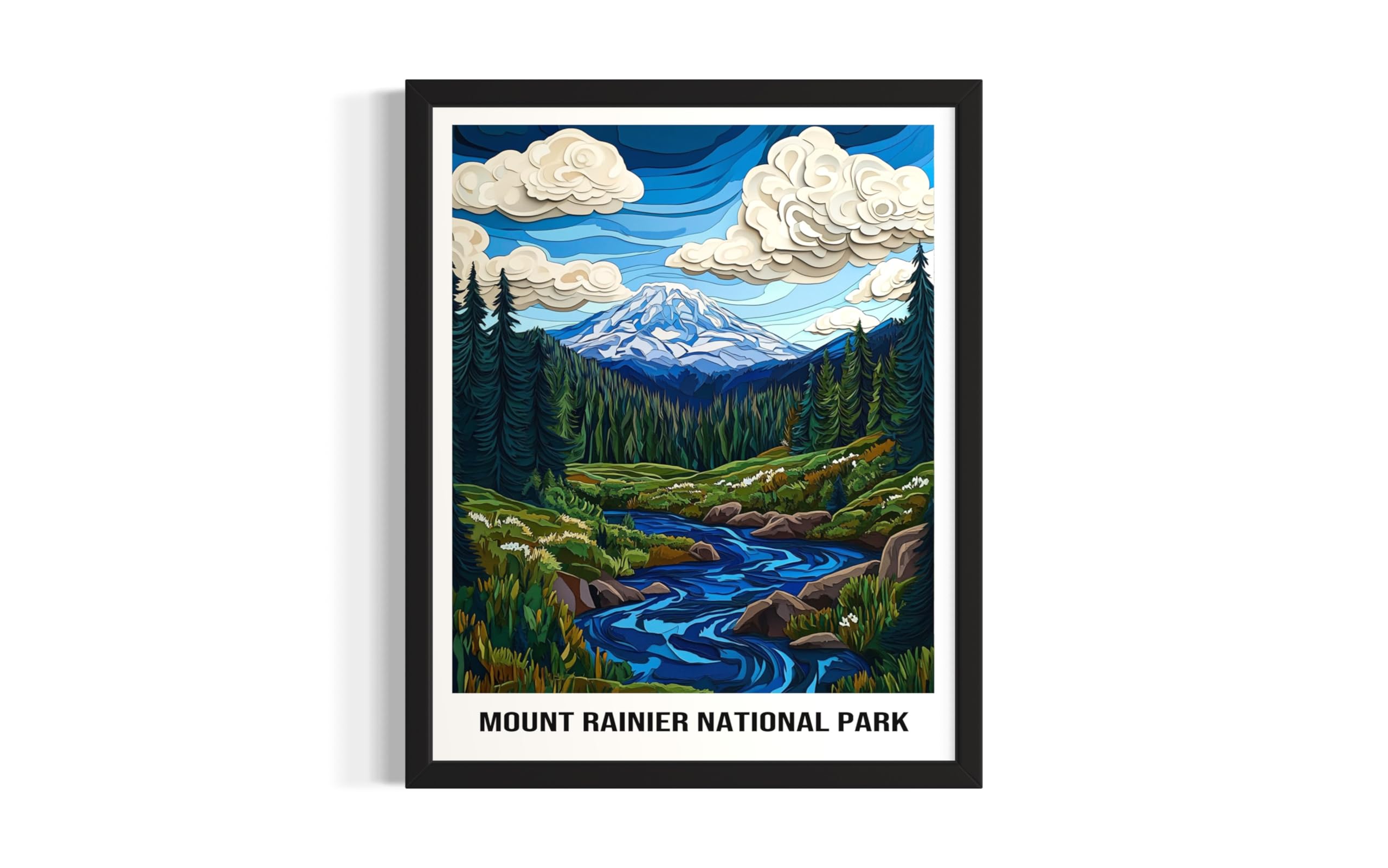 Photo 1 of Mount Rainier National Park Wall Art Print Poster, 3D Landscape Nature Picture Photograph Painting Office Home Decor 224 (Mount Rainier, 14L" x 11W", Unframed)