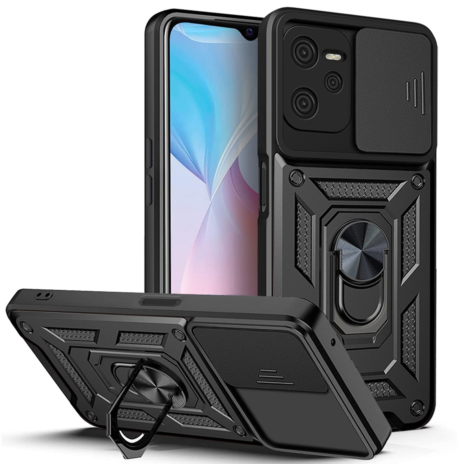 For OPPO Realme C35 Sliding Camera Cover Design TPU PC Phone Case(Black