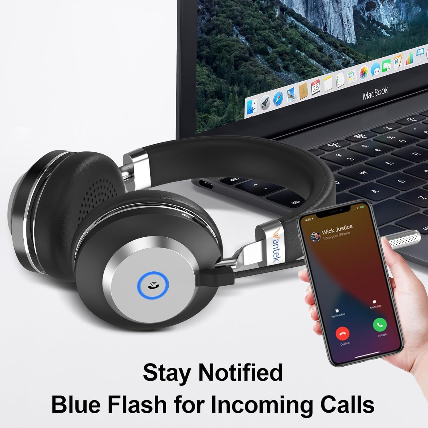 Wantek headset with blue flash for incoming calls