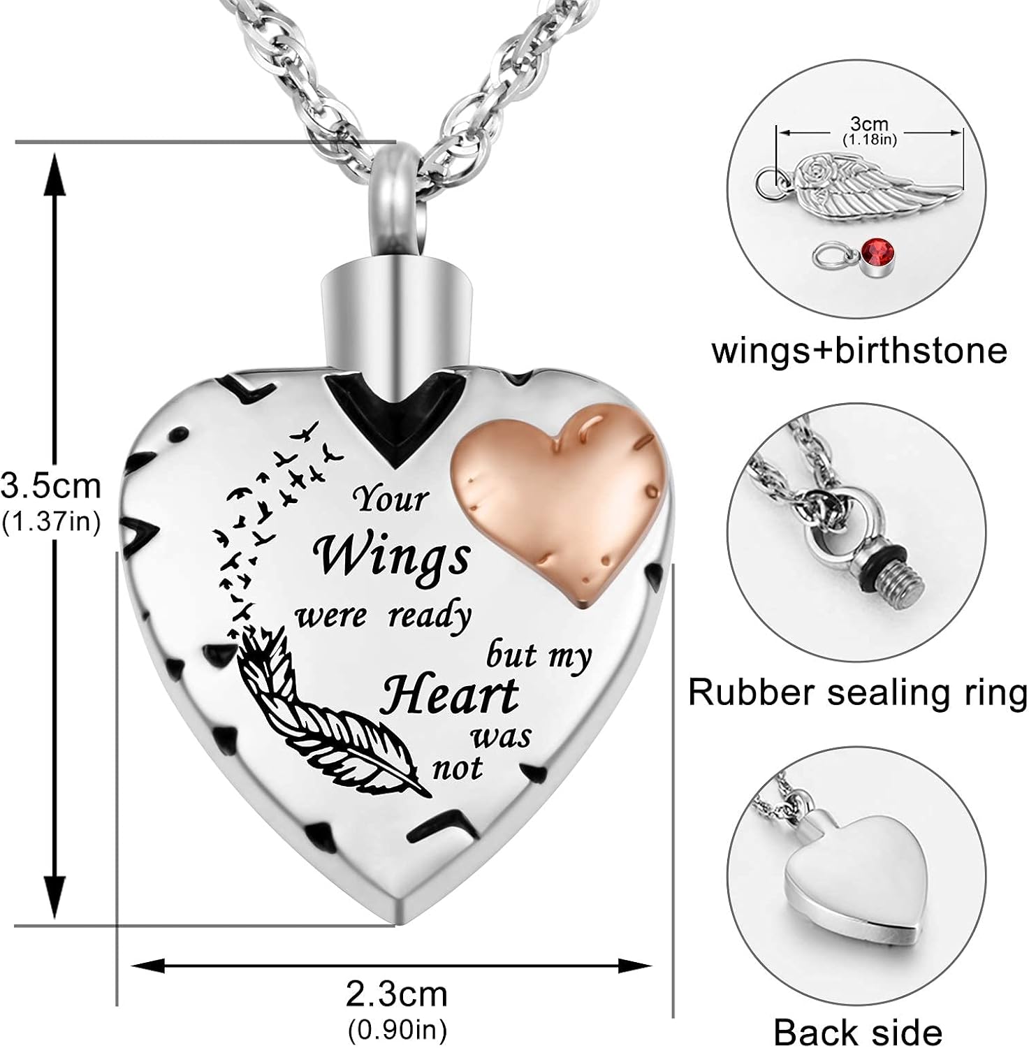 Dletay Urn Bracelet Cremation Bracelet for Ashes Heart Cremation Necklace for Ashes with 12 Birthstones -Your Wings were Ready but My Heart was Not