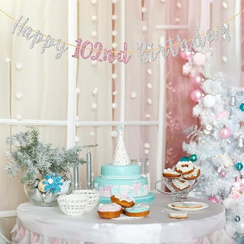 Miniatura 4 de Halodete Cartel de feliz cumpleaños número 102, pancarta para mujeres de 102 años, regalos de cumpleaños 102, decoraciones de guirnalda de fiesta de