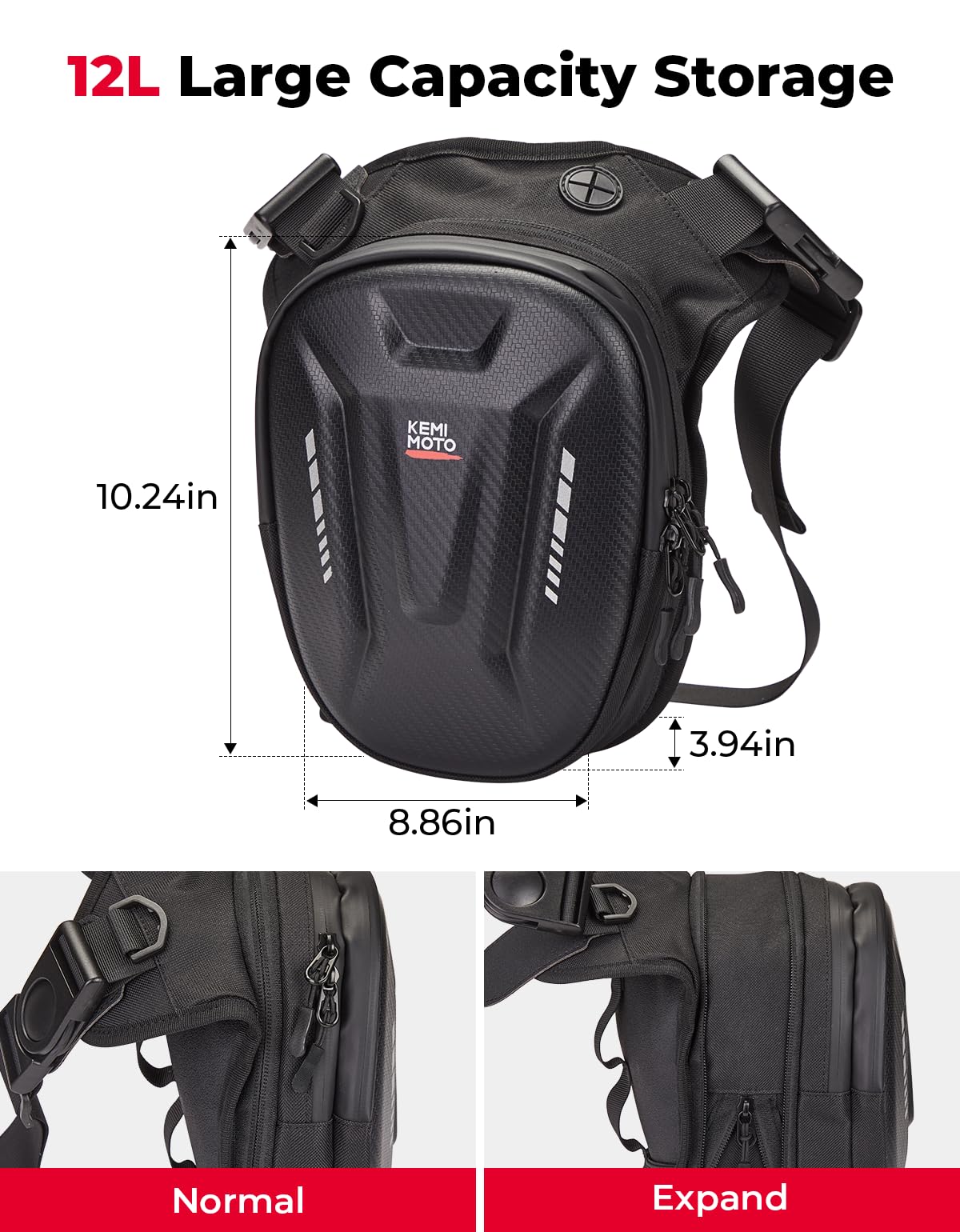 KEMIMOTO Motorcycle Tank Bag - EVA Hard Shell Thigh Drop Leg Magnetic...