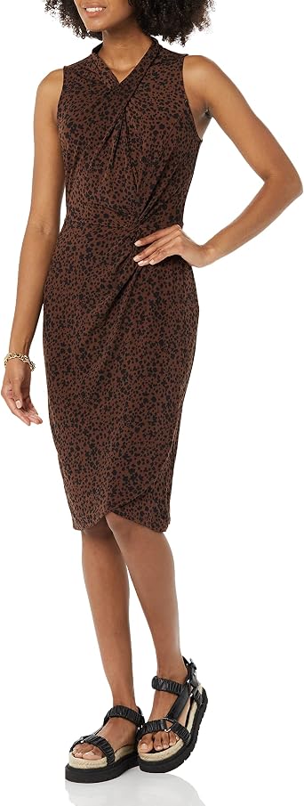 Amazon Essentials Womens Sleeveless Faux Wrap Dress with Crossover Twist Neck