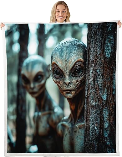 Miniatura 19 de Manta de franela de alienígena, misteriosa nave espacial estrellada con purpurina y planetas de cielo para decoración de habitaciones, manta