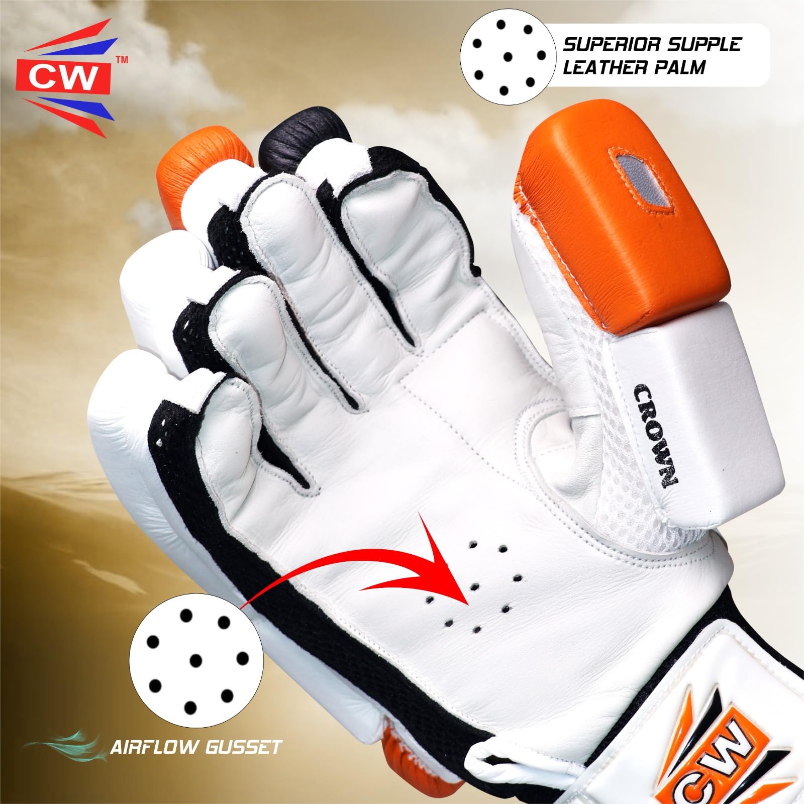 CW CROWN Gants de cricket pour batteur de cricket - Pour homme - Taille homme - Pour droitier - Gauche - Adulte