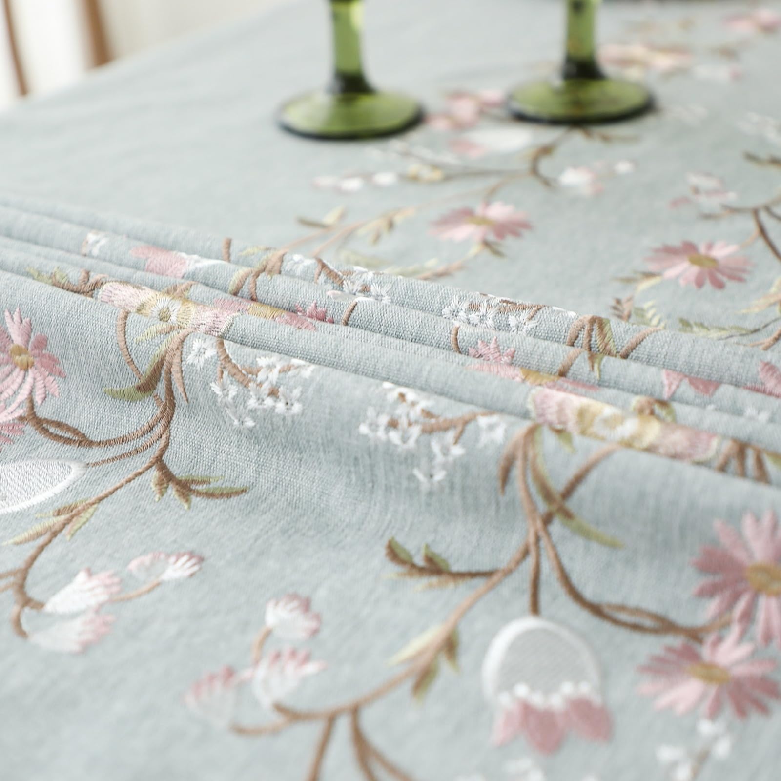 KnSam Tovaglia blu, con ricamo floreale, in poliestere, resistente ai graffi, per sala da pranzo, giardino, feste, matrimoni o casa, 140 x 300 cm