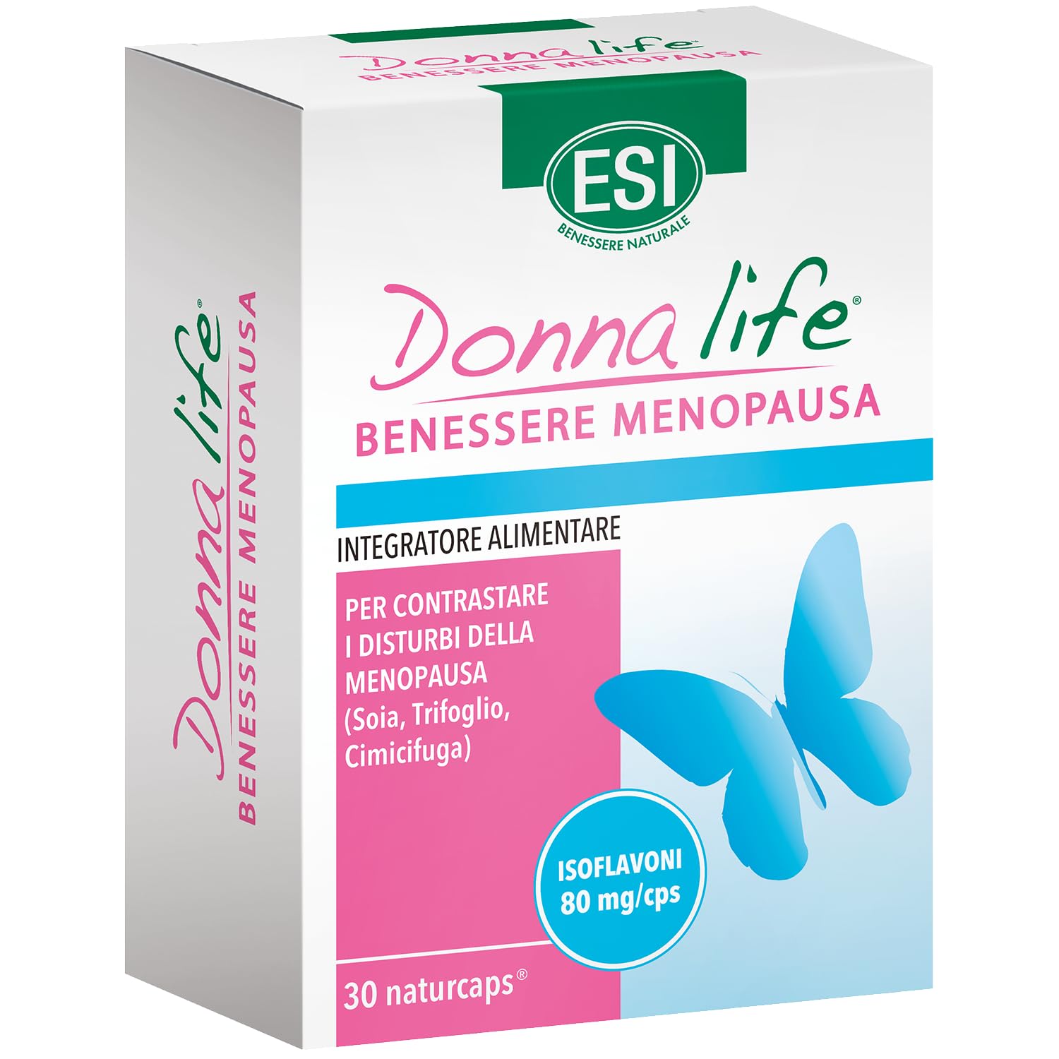ESI - Donna Life Menopausa, Integratore Alimentare a Base di Isoflavoni da Soia e Trifoglio, Favorisce la Regolazione Ormonale, Senza Glutine e Vegano, 30 Naturcaps