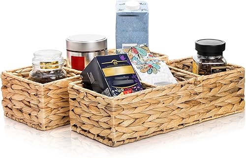 Miniatura 3 de Paquete de 2 cestas de mimbre de 3 secciones, contenedor de almacenamiento de jacinto de agua, organizador de escritorio tejido a mano, contenedor