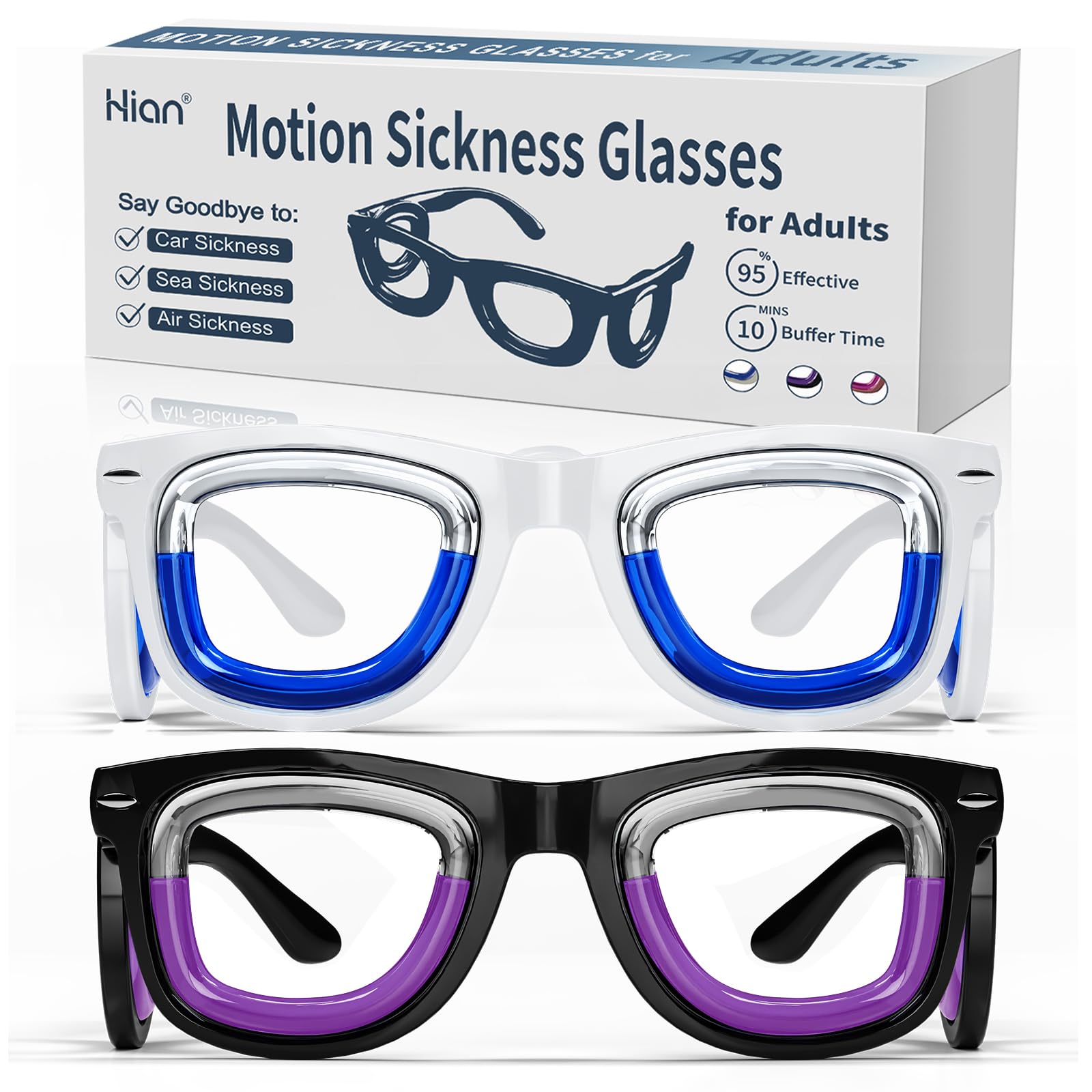 Hion Adult Anti- Motion Sickness Smart Glasses, Ultra-Light Portable Nausea Relief Liquid Glasses, Carsickness Airsickness Seasickness Glasses, Travel/Cruise Essentials