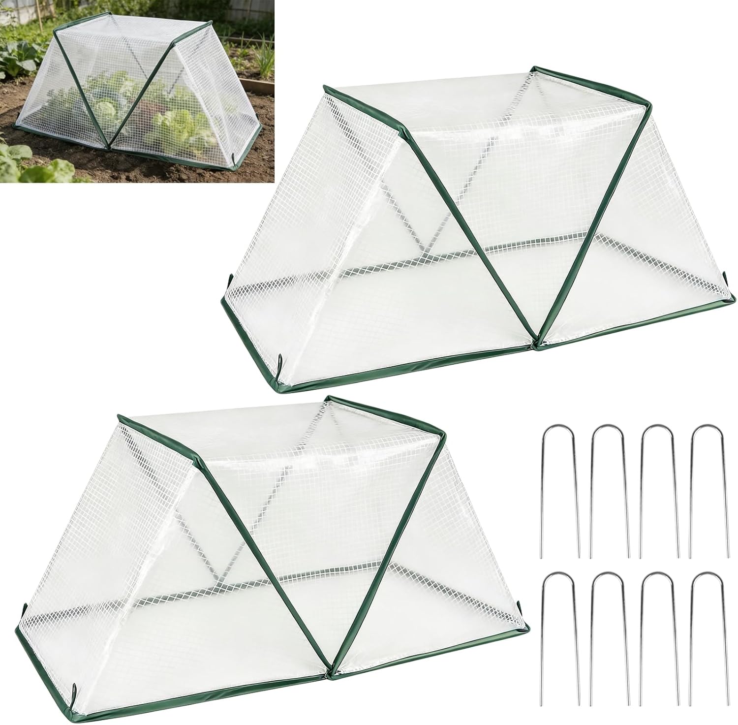 2PCS Garden Row Accelerator Plants Cover, 31.9" x 12.2" x 14.1" Foldable Raised Garden Beds Cover Plant Protector, Plant Protector Net Cage Guard Greenhouse Covers for Protect Vegetable from Animals