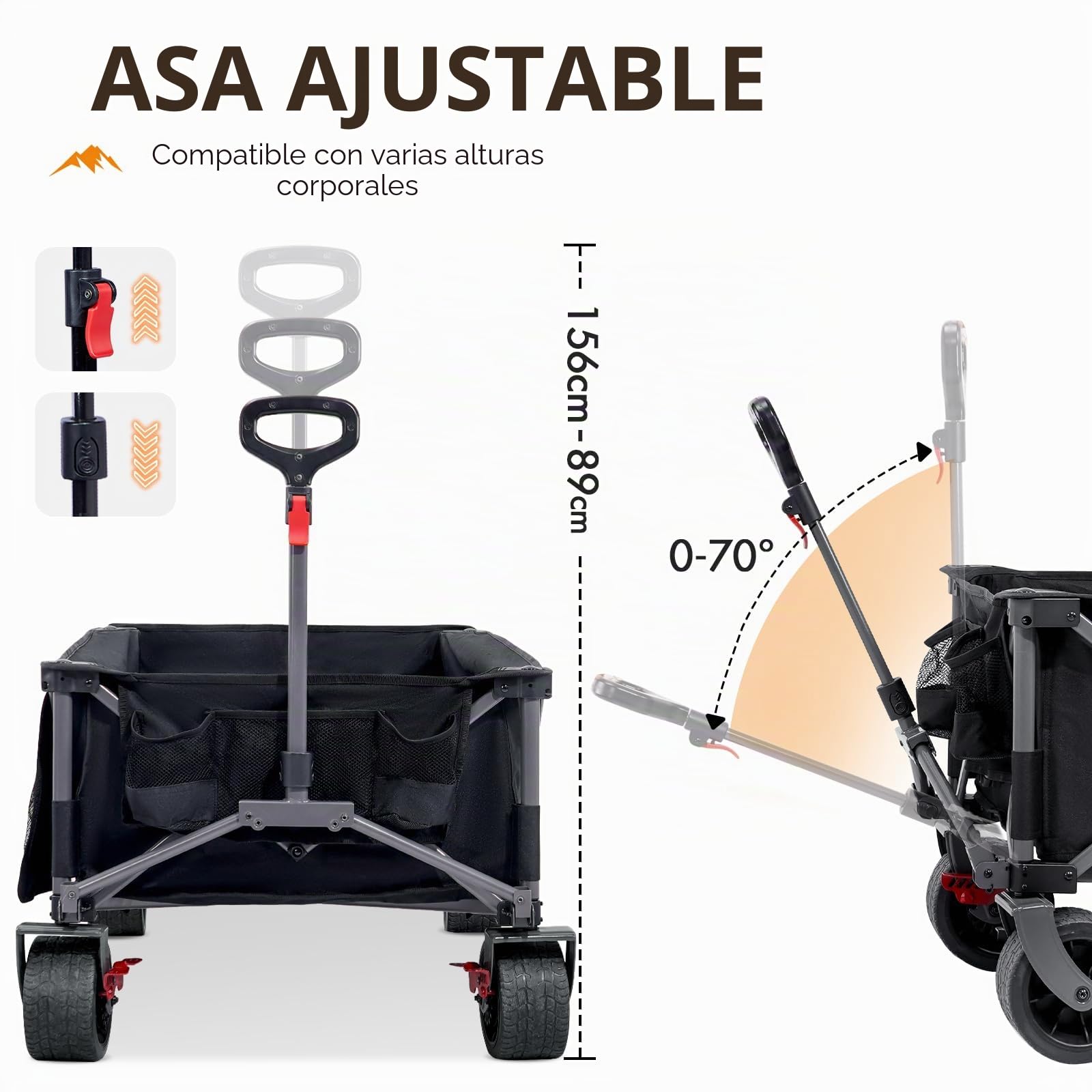 PORTAL Carro de Festival con Frenos Carro de Playa para Arena con Ruedas Anchas Carro de Camping de 600 L con Puerta Trasera Ajustable Carro Plegable de Alta Resistencia Buggy de Remolque Plegable
