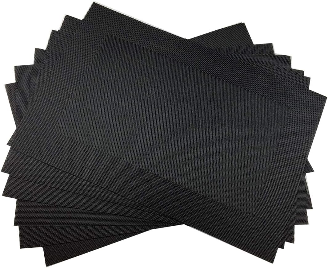 Gugrida Vinyl Black Placemats Heat Resistant Dining Table Mats Non-Slip Washable Place Mats Set of 6 （Black）