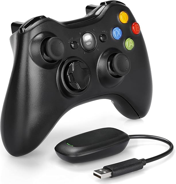 Wireless Controller for Xbox 360, 2.4GHz Enhanced Dual Vibration Game Controller Compatible with Xbox 360/ PC(Windows XP/7/8/10) with Receiver Adapter,No Audio Jack-BlackNON-OEM