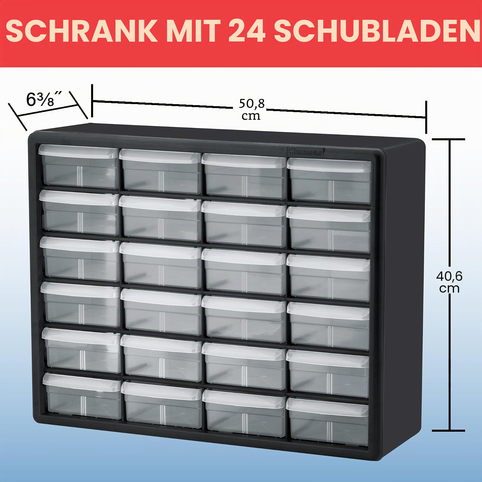 Akro-Mils 10724 Schubladenschrank aus Kunststoff mit 24 Schubladen, für Garage, Perlen-Organizer, Lego-Aufbewahrung, Lehrer-Werkzeugkasten, Make-up-Organizer und mehr, 50,8 cm B x 15,2 cm T x 40,6 cm