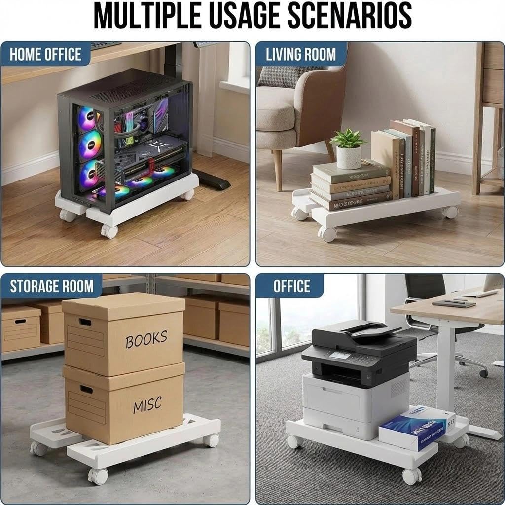 Supporto per PC Tower Stoucla, Carrello CPU Sotto La Scrivania del Giocatore, Base Universale per Computer Mobile a Quattro Ruote (Bianco)