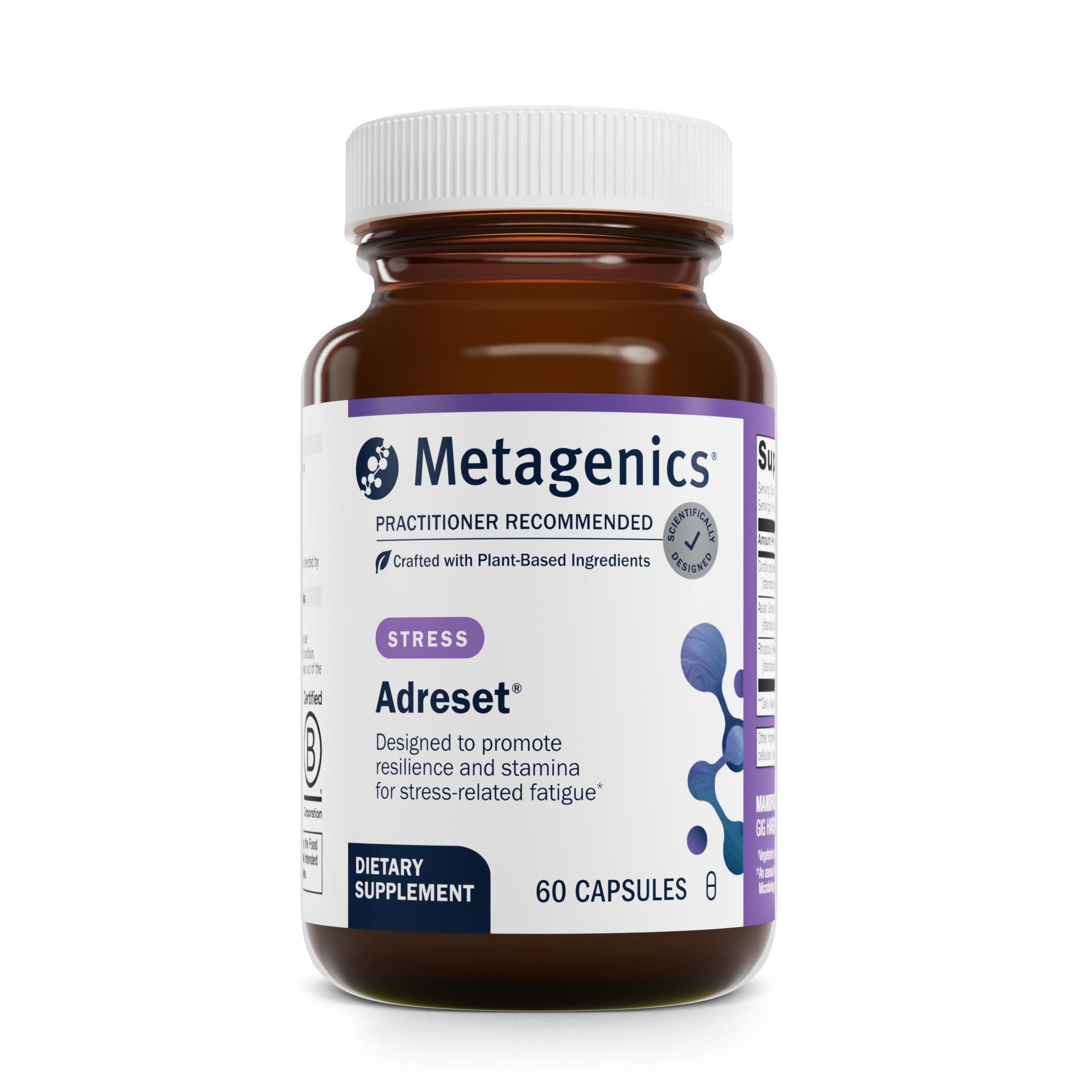 Metagenics Adreset - Adaptogen Formula with Rhodiola, Panax Ginseng & Cordyceps - Supports Stress Resilience, Energy & Fatigue Relief - Non-GMO, Gluten-Free & Vegetarian - 60 Capsules