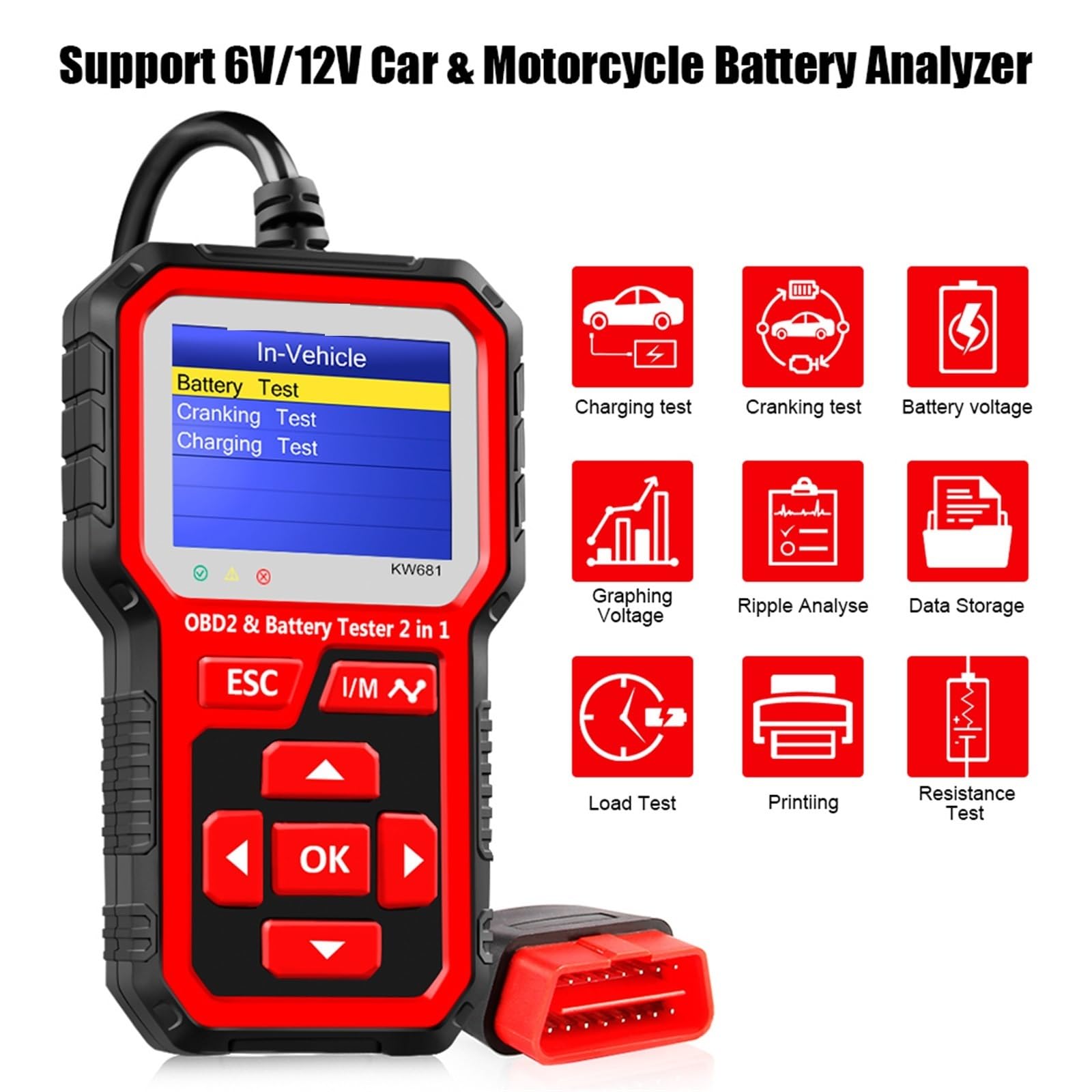 Tester batteria auto Strumento Diagnostico Automatico Del Tester Della Batteria Del Motociclo Automobile 6V 12V 2 In1 2000 Scanner Del Lettore Di Codice Automatico Di CCA Estrema precisione e sicurezz