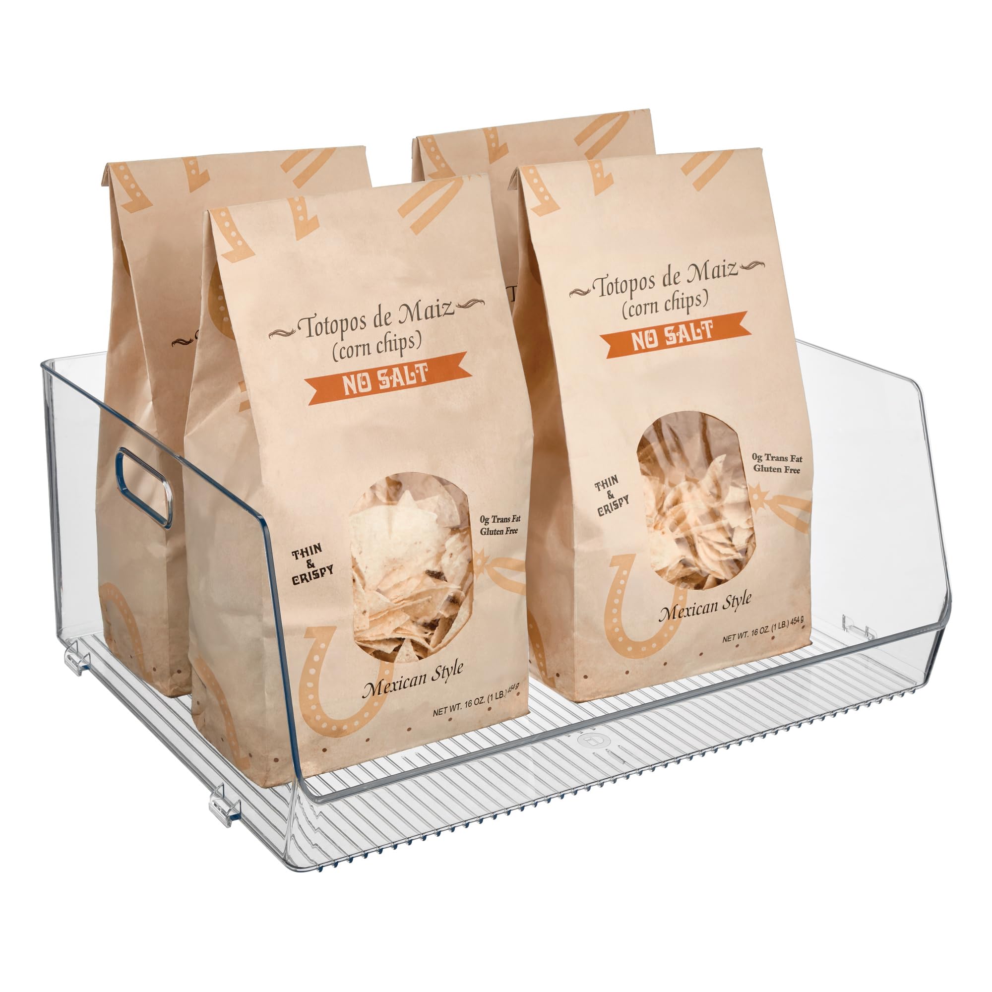 idesign stackable open-front storage bin, extra long organizer for kitchen or pantry, clear