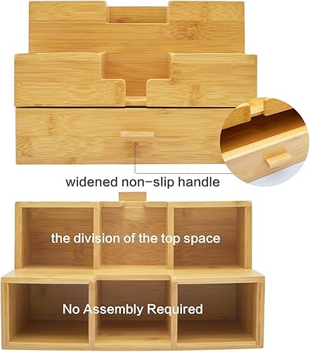 Miniatura 5 de Charmlife Organizador de escritorio de bambú cajón de almacenamiento de maquillaje cajones de mesa de 3 capas 100 bambú natural organizador de