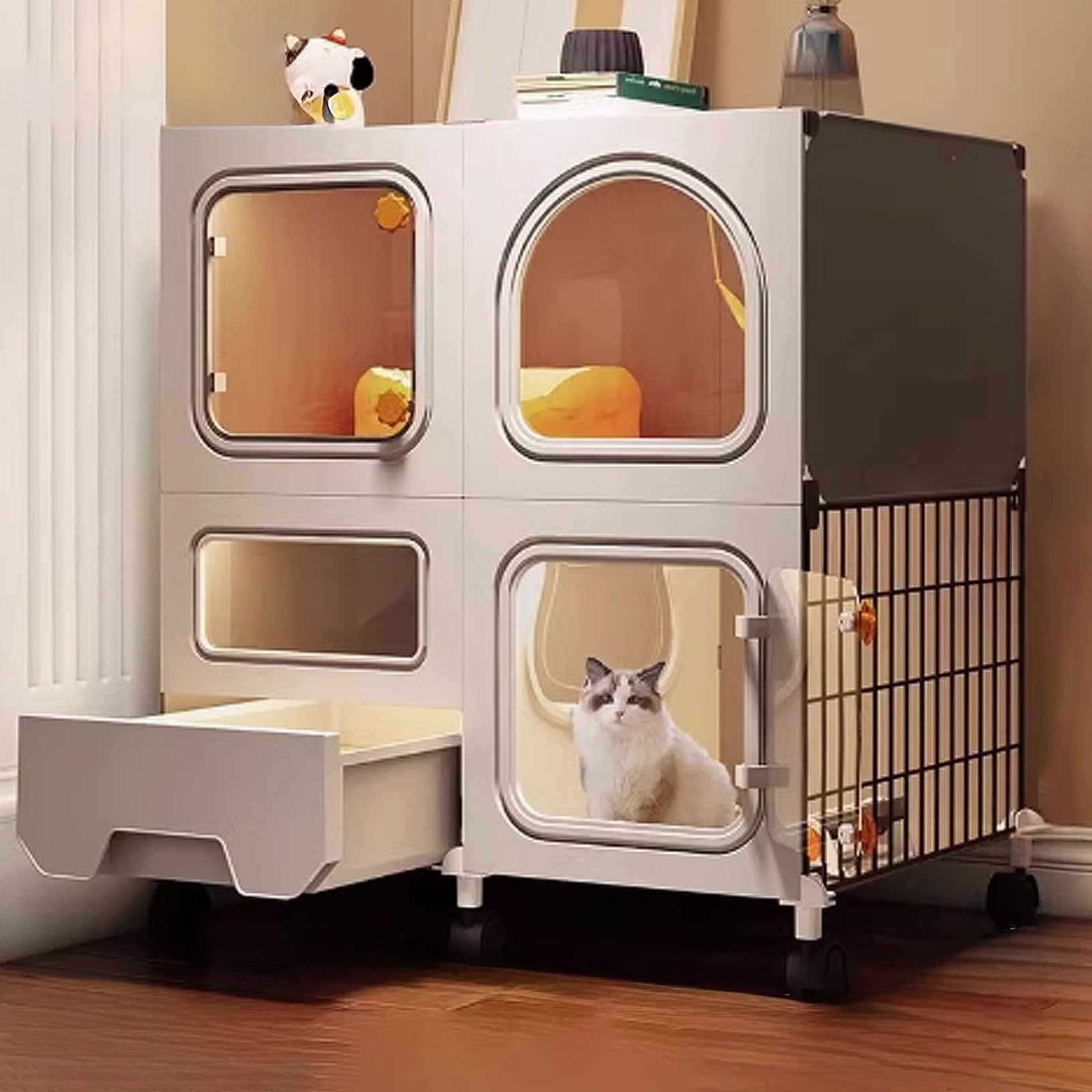 GUQASDV Cat Cages Indoor, Cat Houses, Cat Playpen with Top Cover, Cat Enclosures with Pull-out Litter Box with Upgraded Lock for Balcony(71 * 36.5 * 75cm)