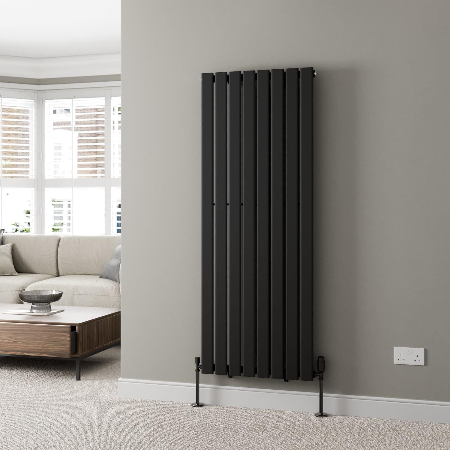 DuraTherm® 1600 x 604mm Black Vertical Designer Radiator Single Column Flat Panel Modern Central Heating Panels Bathroom Radiators