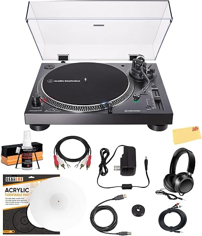Audio-Technica AT-LP120XUSB Direct-Drive Turntable Bundle with Headphones, Cable