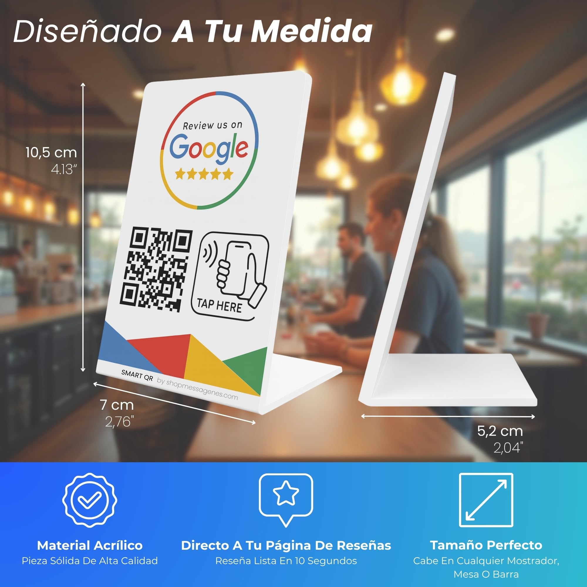 MESSAGENES - Soporte de Mostrador con NFC y QR | Soporte para Redes Sociales | Enlace Editable para RRSS | 1 Unidad | QR Dinámico Editable | Analíticas de Escaneo | Sirve para iPhone y Android