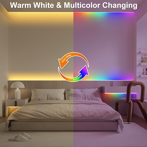 Miniatura 4 de echosari Tira de luces LED que funcionan con pilas, 108 luces LED de doble color que cambian con control remoto, tira de luces adhesivas cortables