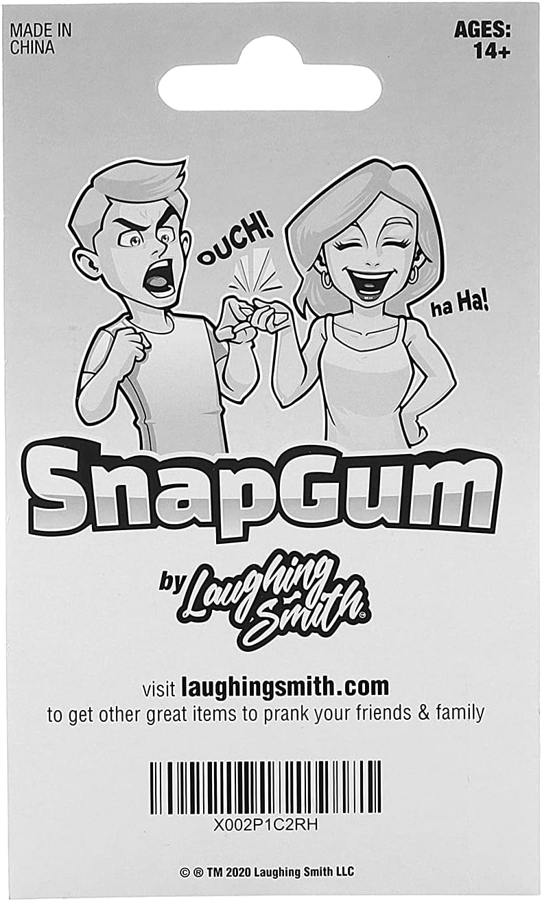 Laughing Smith Snap Gum - Shock Prank - Hilarious Shocking Chewing Gum Prank & Gag - Snappy Shocker Fake Gum - Funny 'Pull Here' & 'Snap' Joke - Superior to Electric Shock Zap Gum