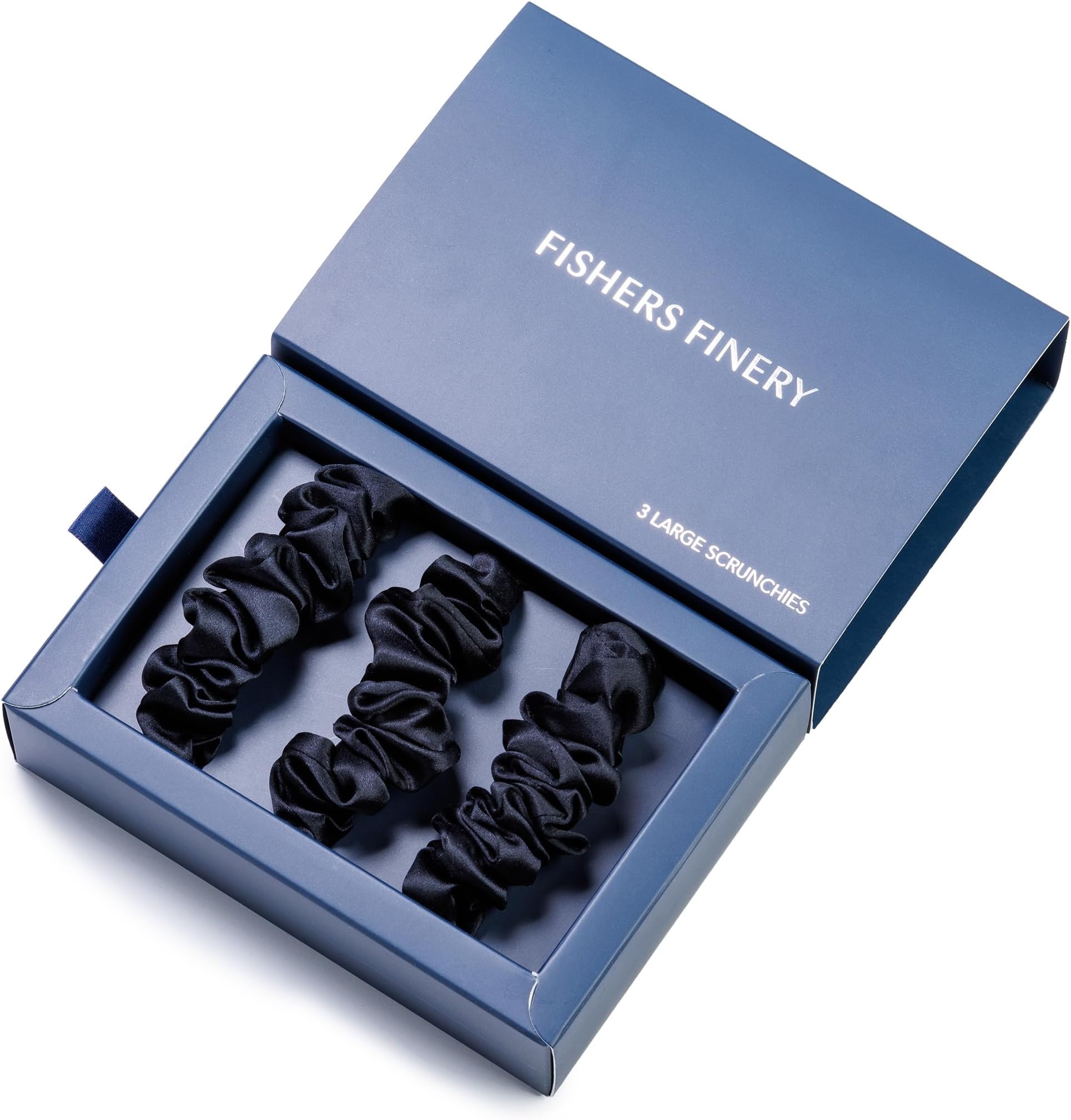25 Momme 100% Pure Mulberry Silk Large Scrunchies, Hair Ties (Black, 3 Pk)